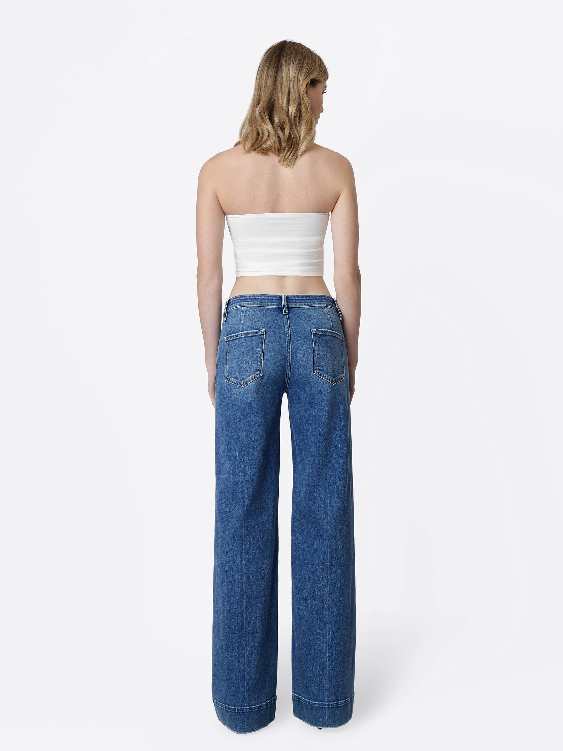 Low Rise Trouser Hem Dark Wash Wide Leg Jeans