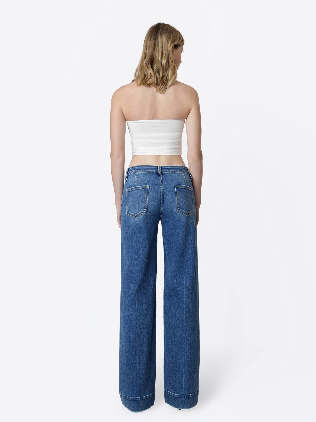 Low Rise Trouser Hem Dark Wash Wide Leg Jeans