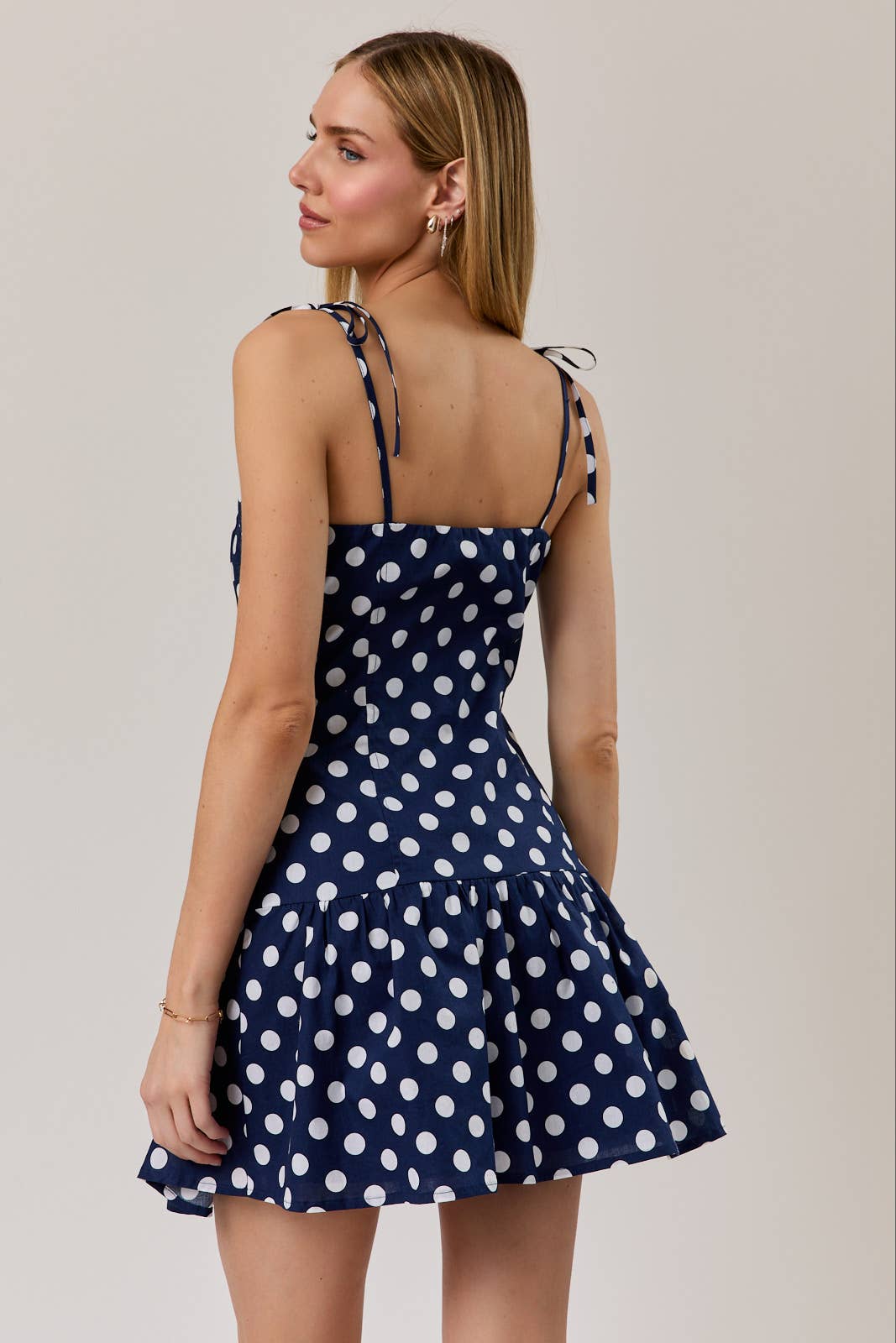 Drop Waist Button-Up Polka Dot Mini Dress