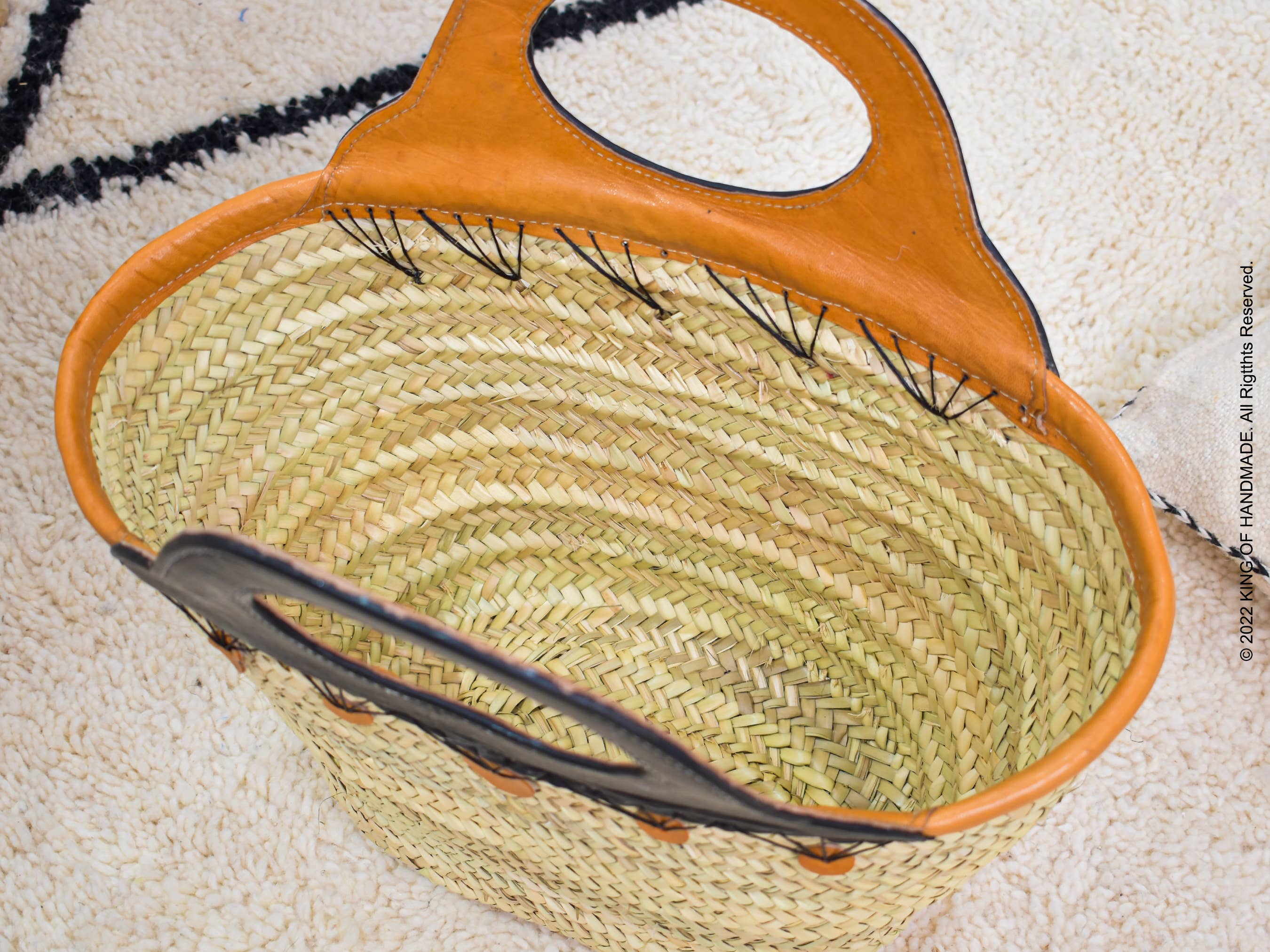 Leather Handle Straw Bag