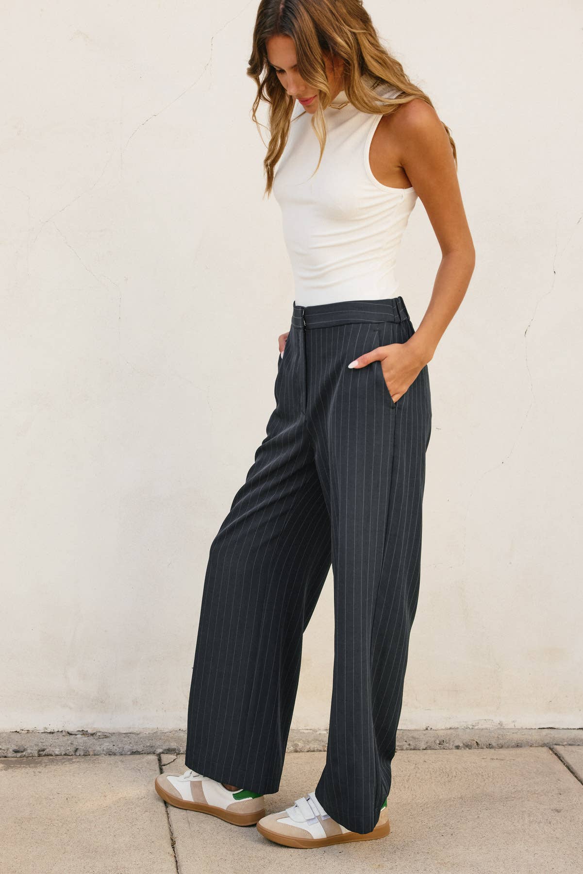 Pinstriped Wide Leg Trousers