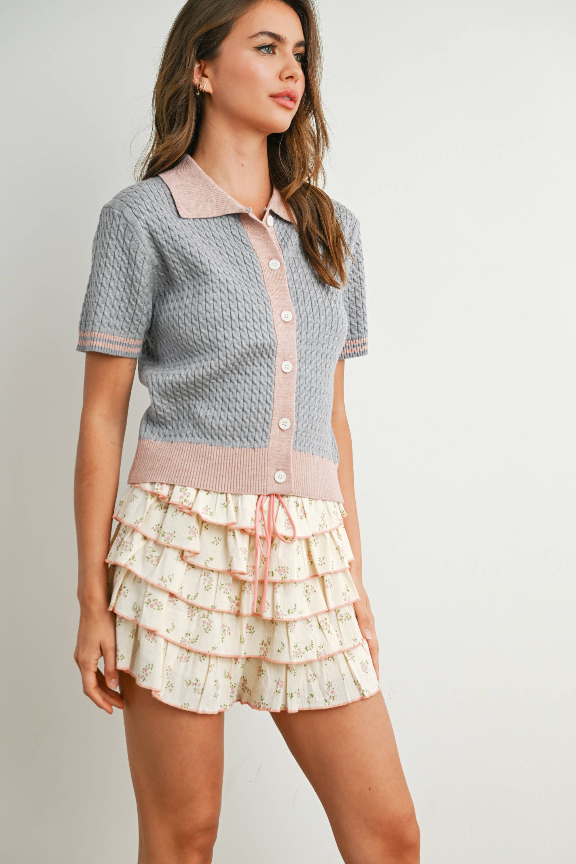 Button-Up Collared Short Sleeve Top