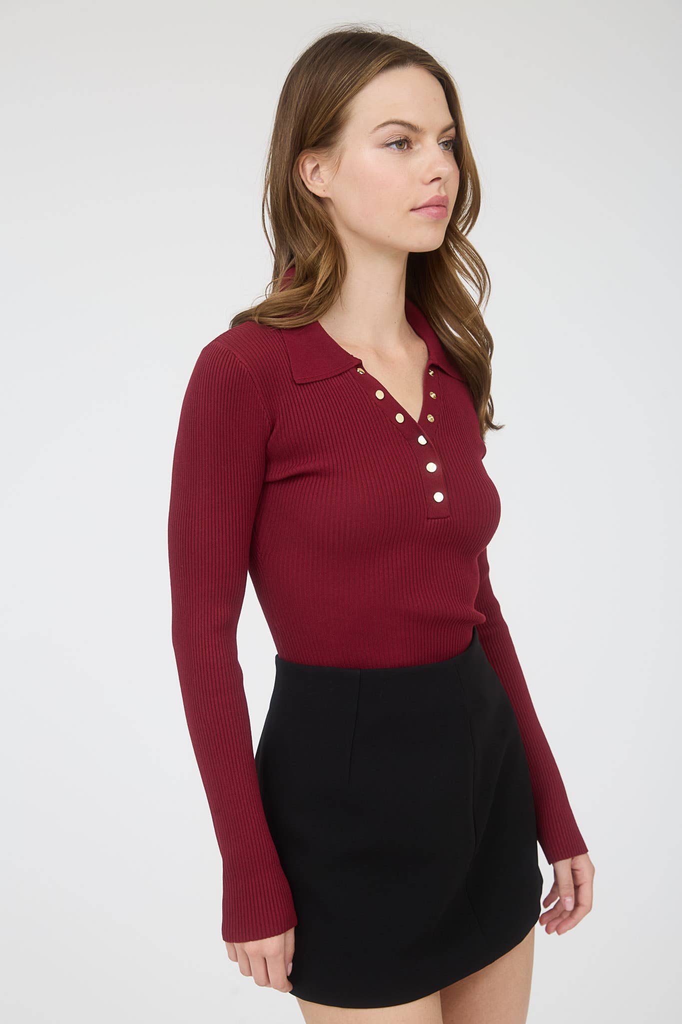 Gold-Button Knit Long Sleeve