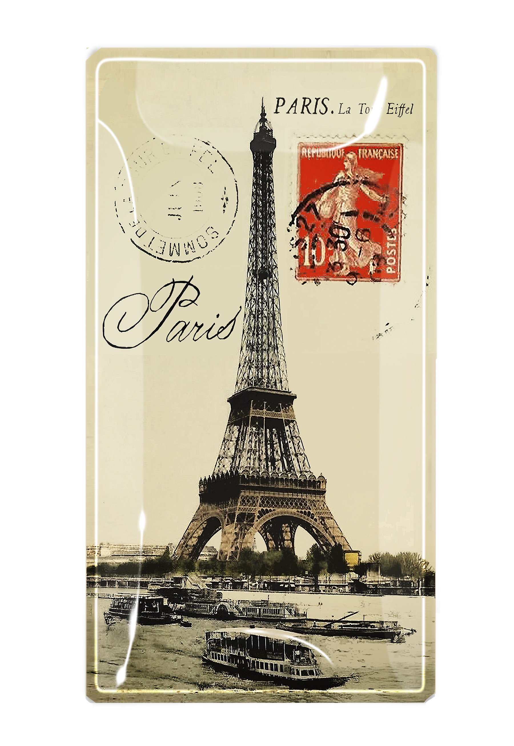 Paris La Tour Eiffel Red Stamp Glass Decoupage Tray