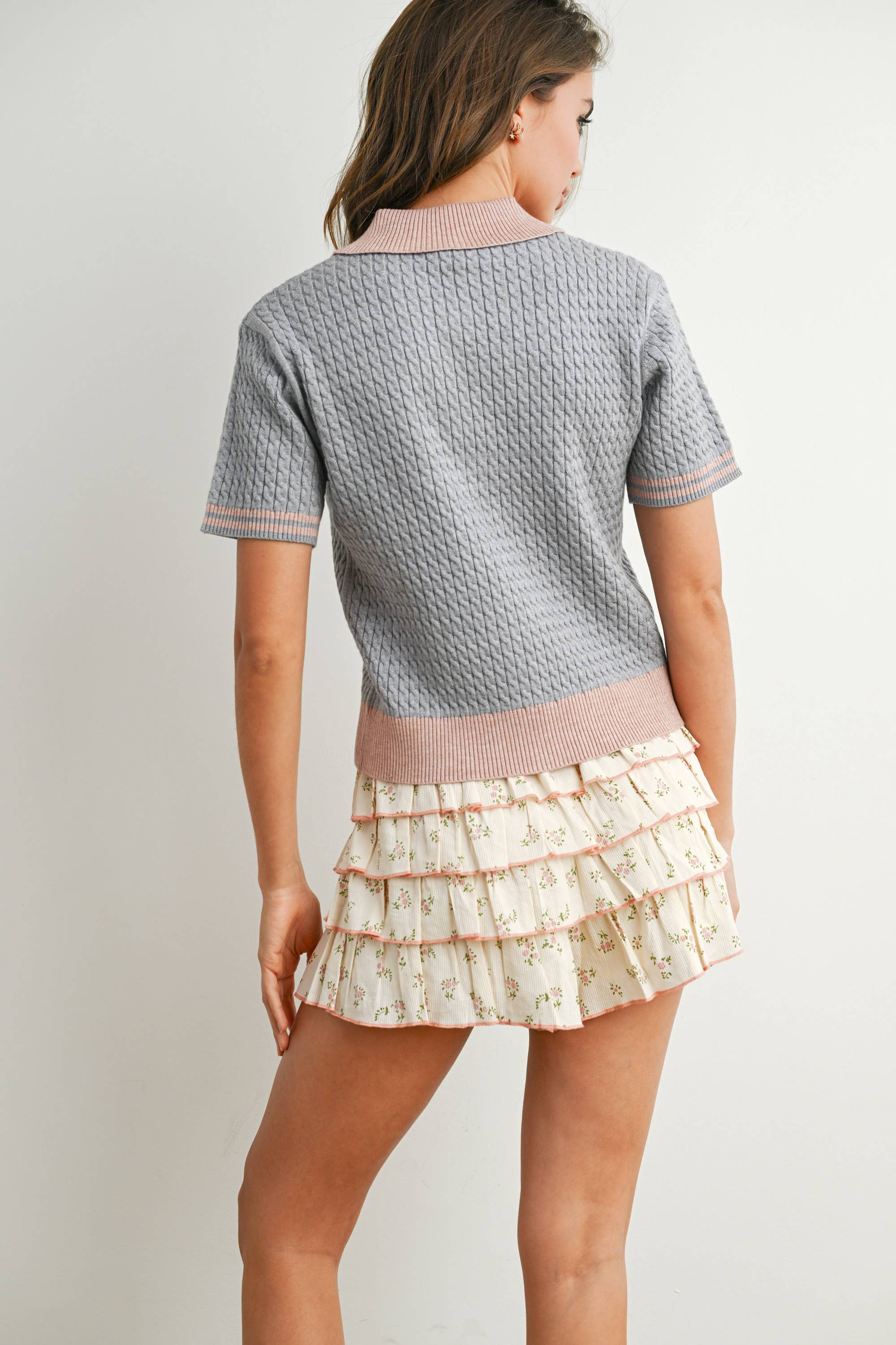 Button-Up Collared Short Sleeve Top