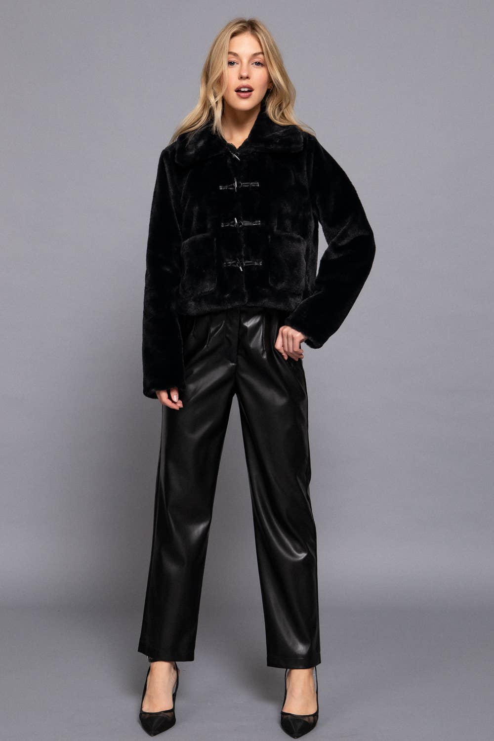 Toggle Button Fur Duffle Jacket