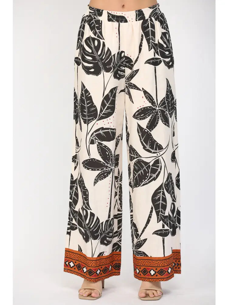 Tropical Print Linen Blend Pants