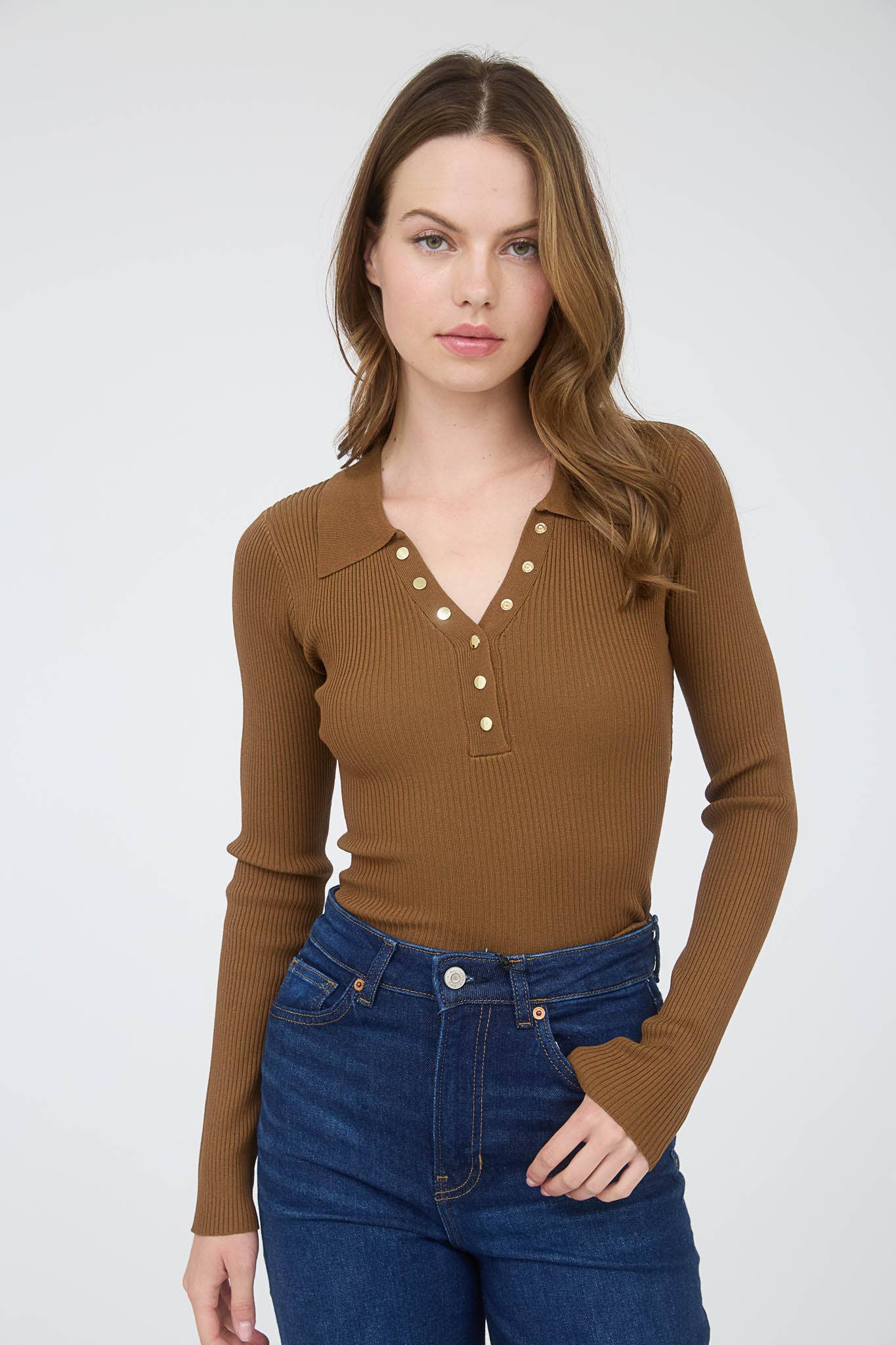 Gold-Button Knit Long Sleeve