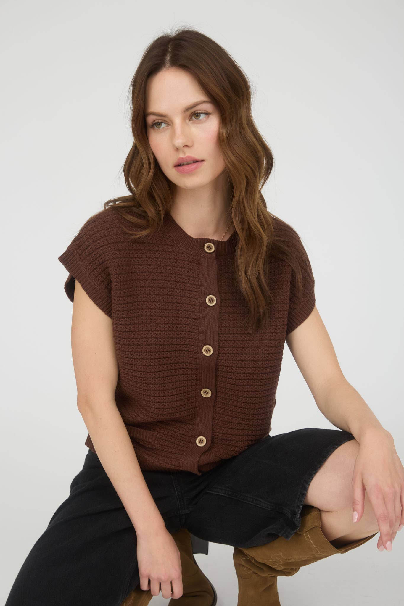 Textured Knit Cardigan Vest