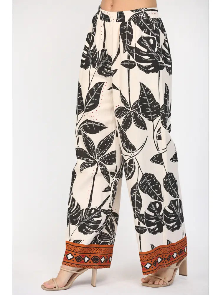 Tropical Print Linen Blend Pants