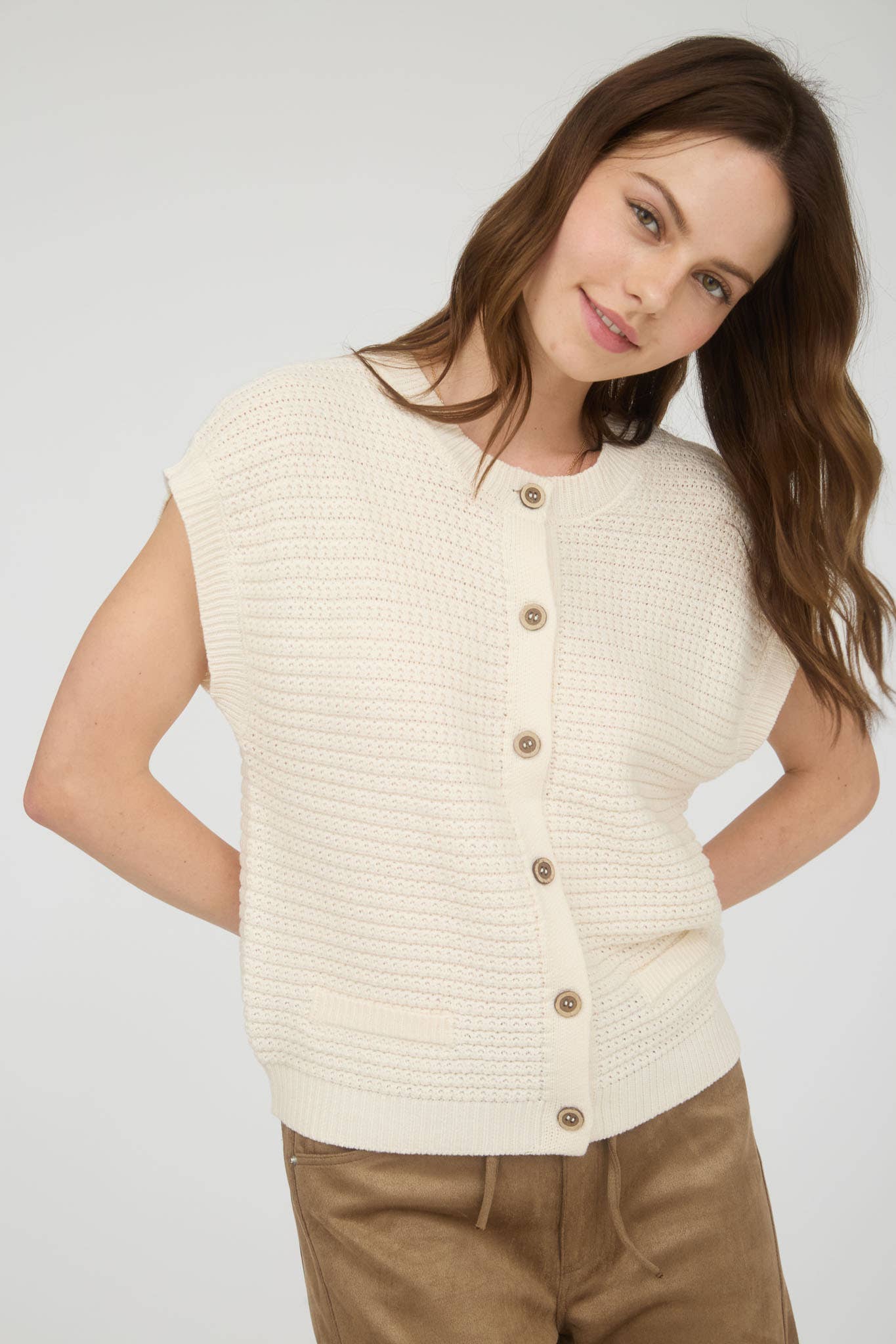Textured Knit Cardigan Vest