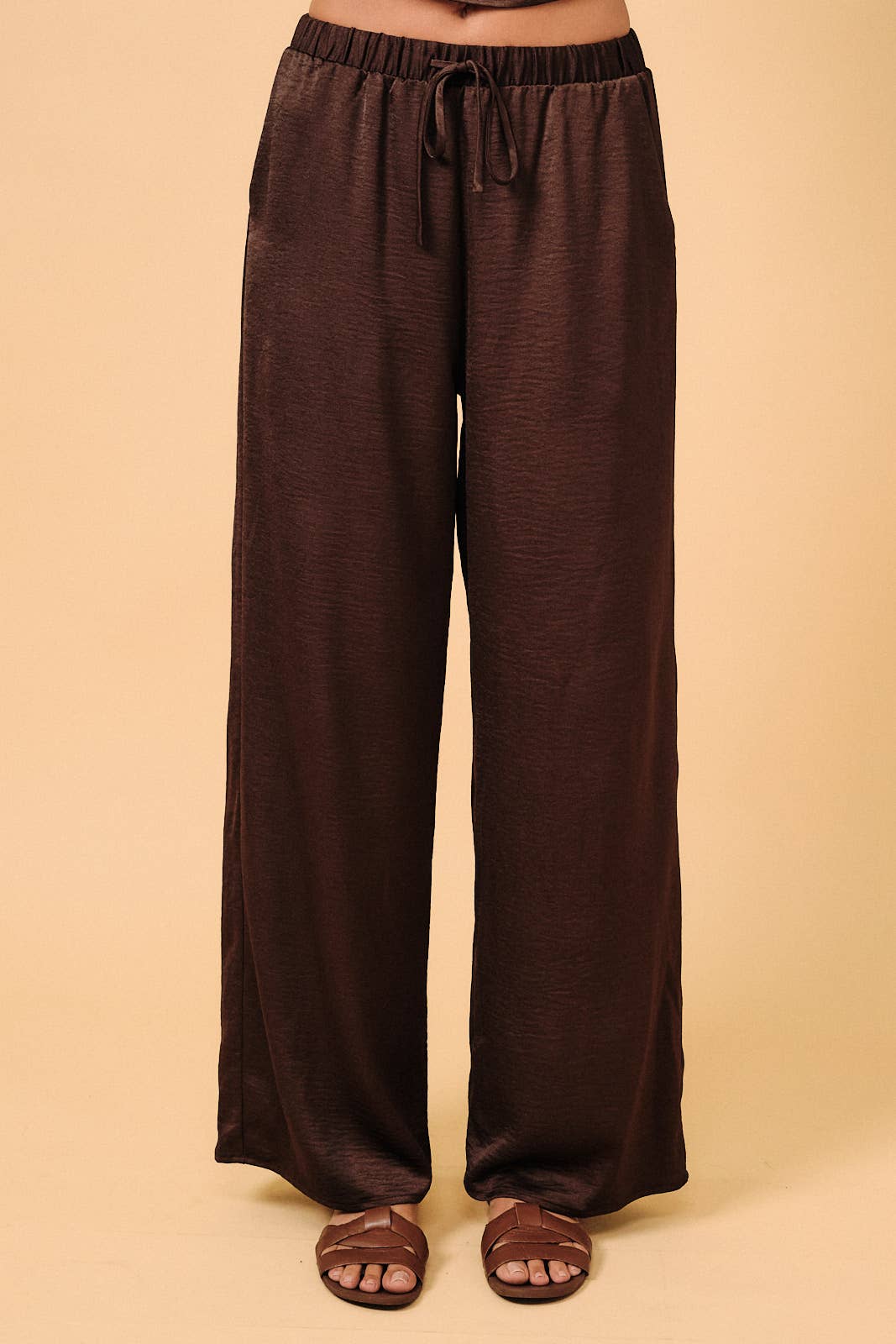 Crinkled Satin Wide Leg Pants