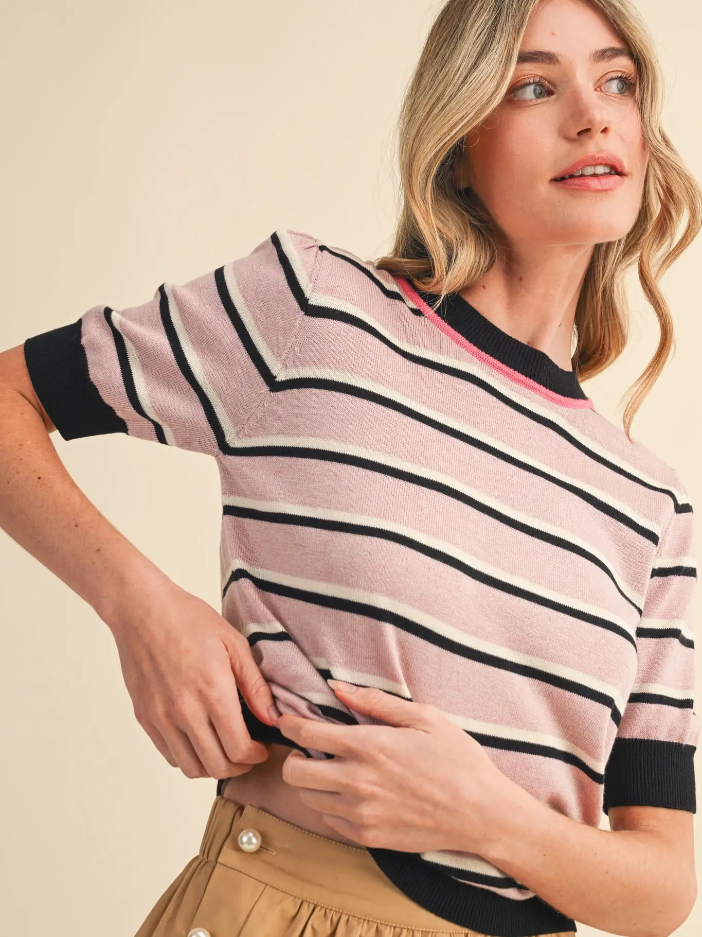 Striped Short Sleeve Sweater