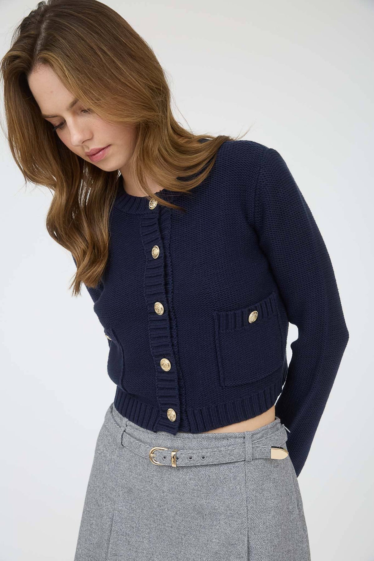 Gold Button Ribbed Cardigan