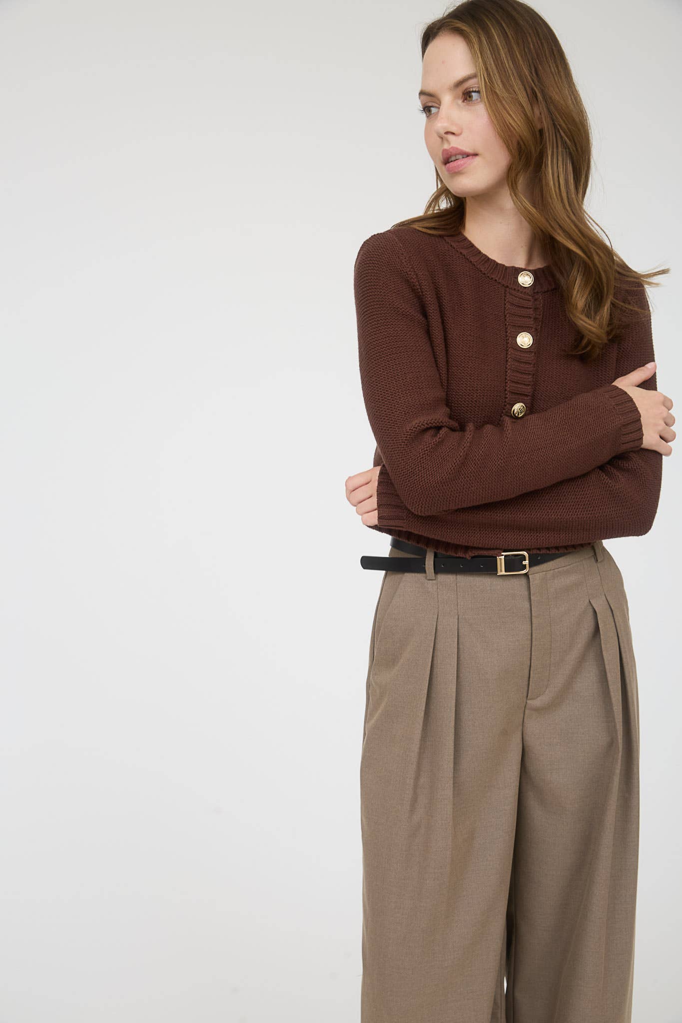 Gold Button Ribbed Cardigan