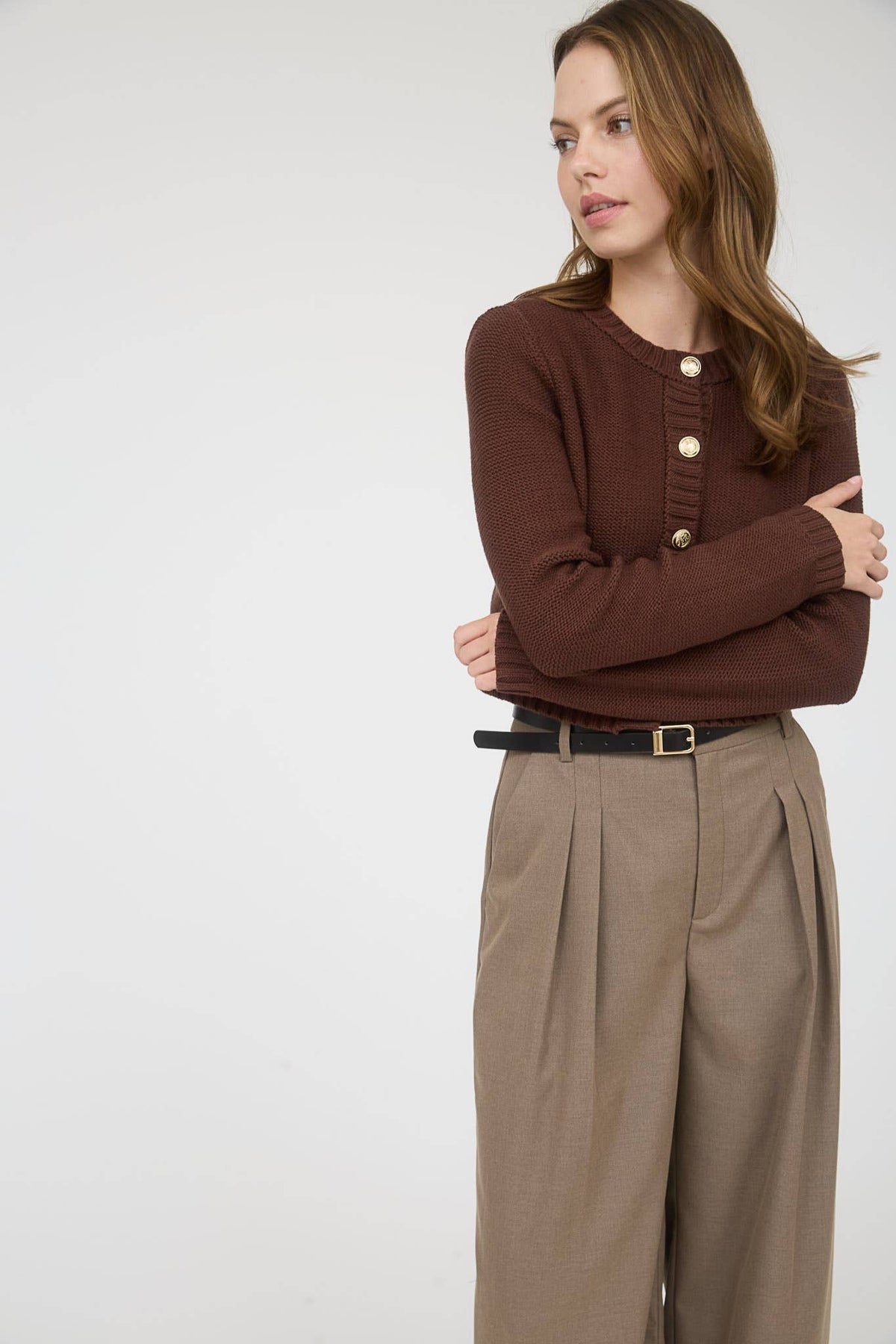 Gold Button Ribbed Cardigan