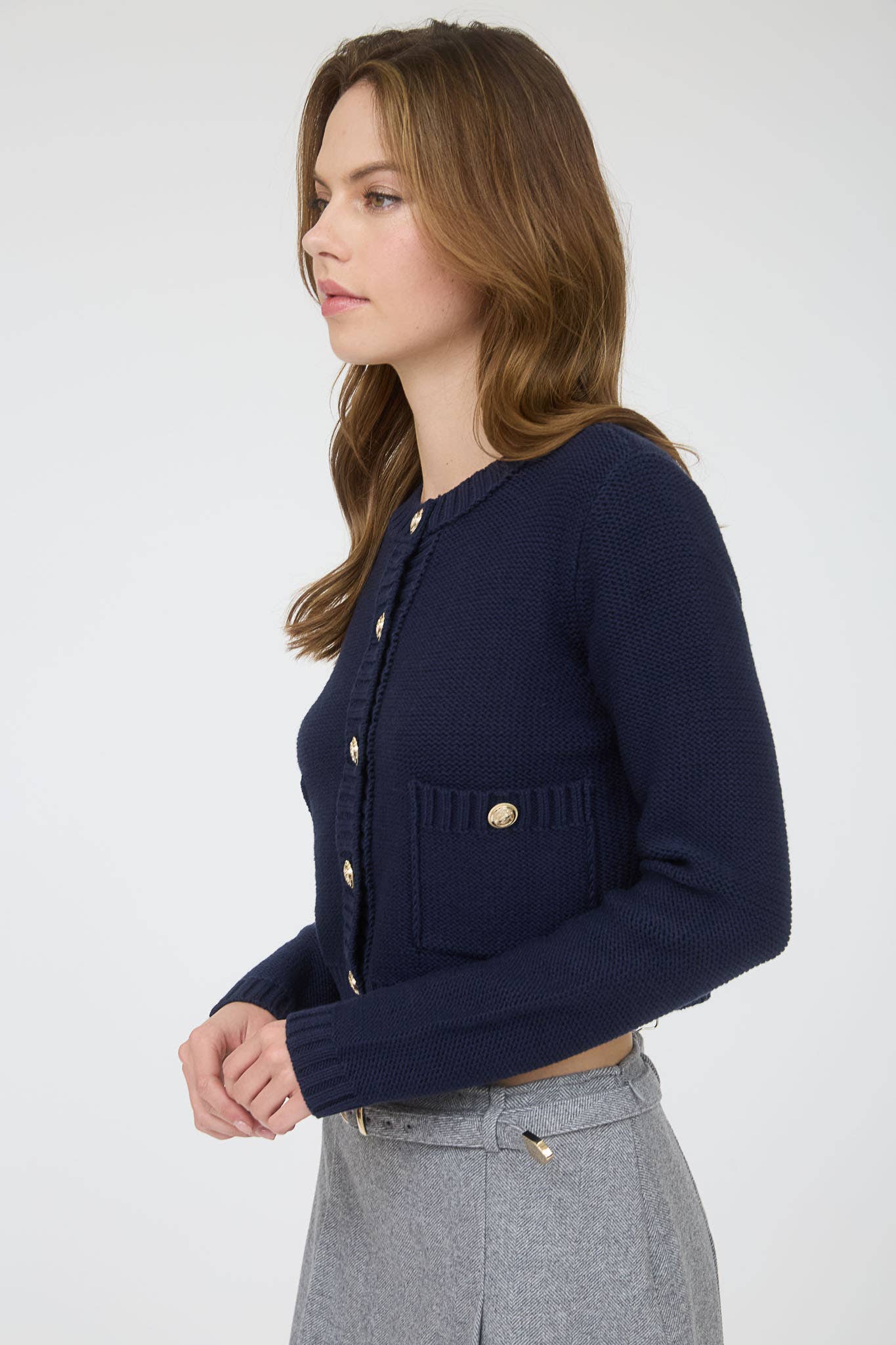Gold Button Ribbed Cardigan