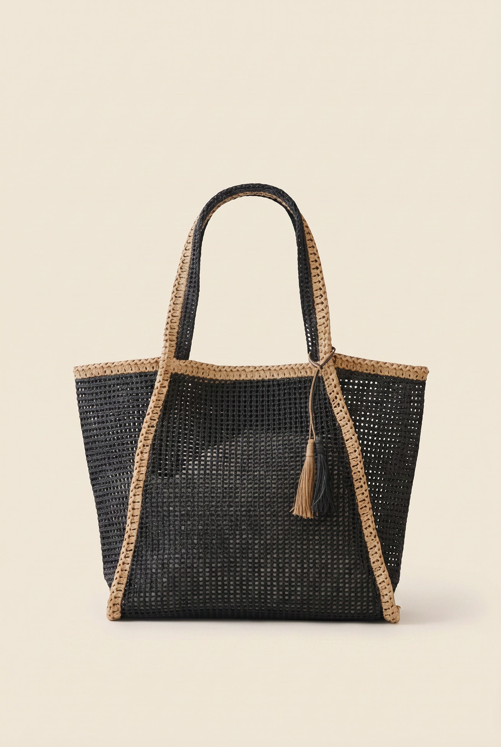 Two Tone Woven Straw Tote