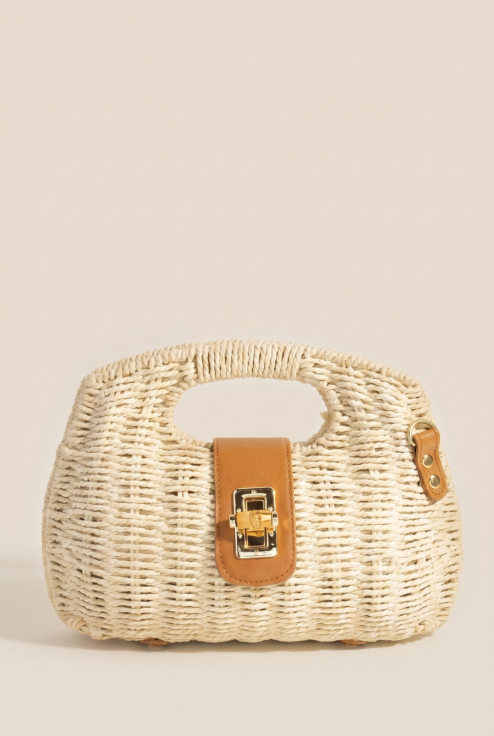 Leather Strap Accent Braided Hand Bag