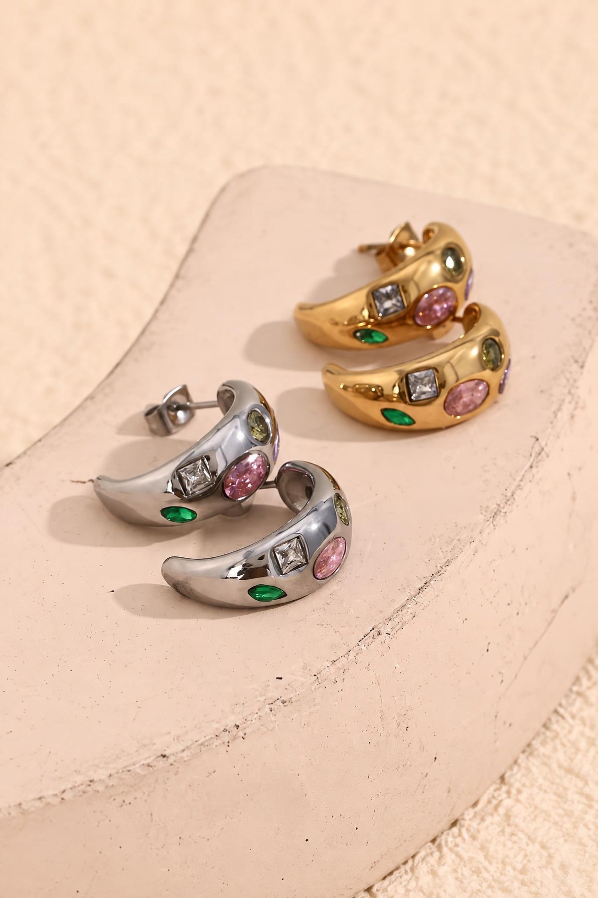 Multicolor Gemstone Hoop Earrings