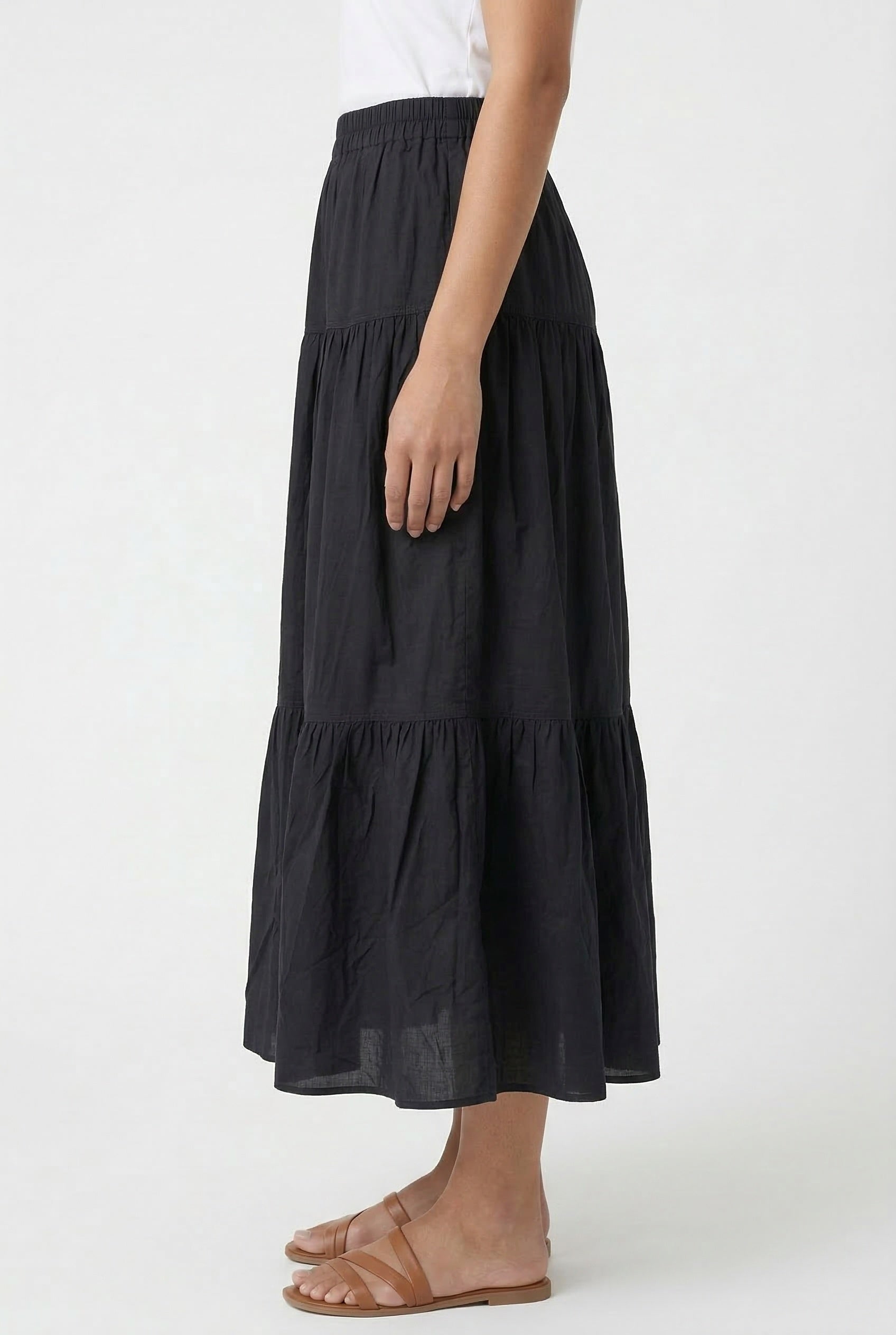 Black Tiered Midi Skirt