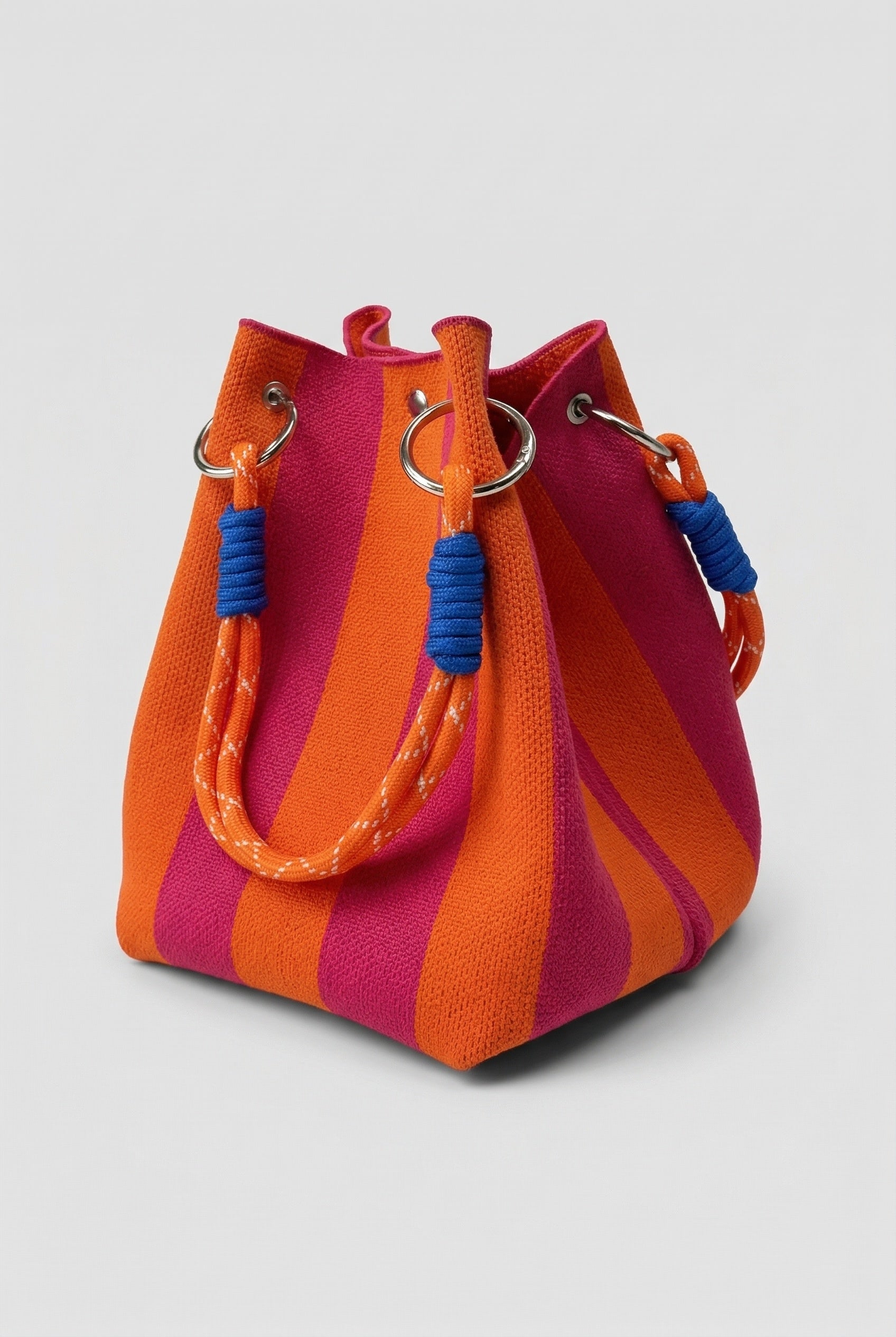 Stripe Rope Handle Bucket Bag