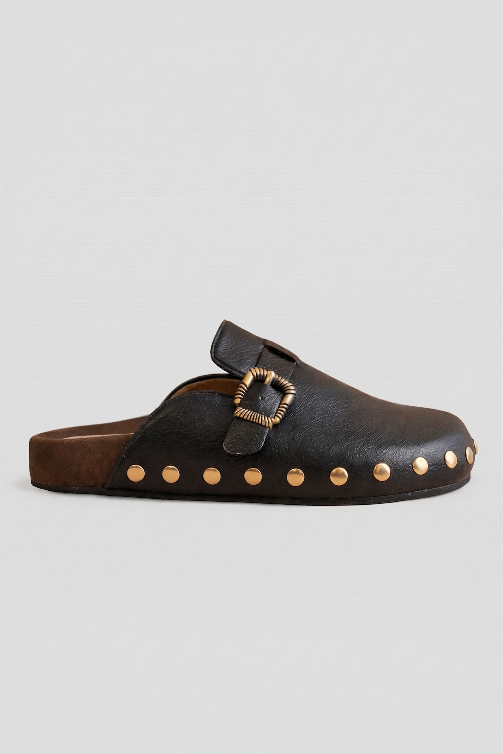 Black Studded Buckle Clog
