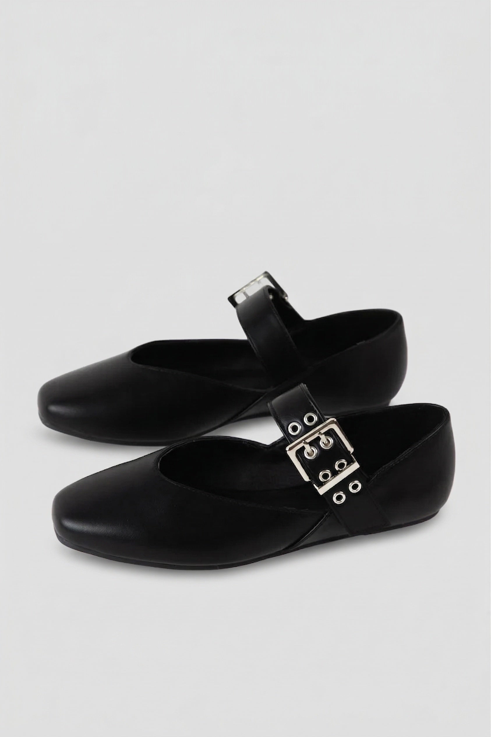 Square Toe Buckle Ballet Flats