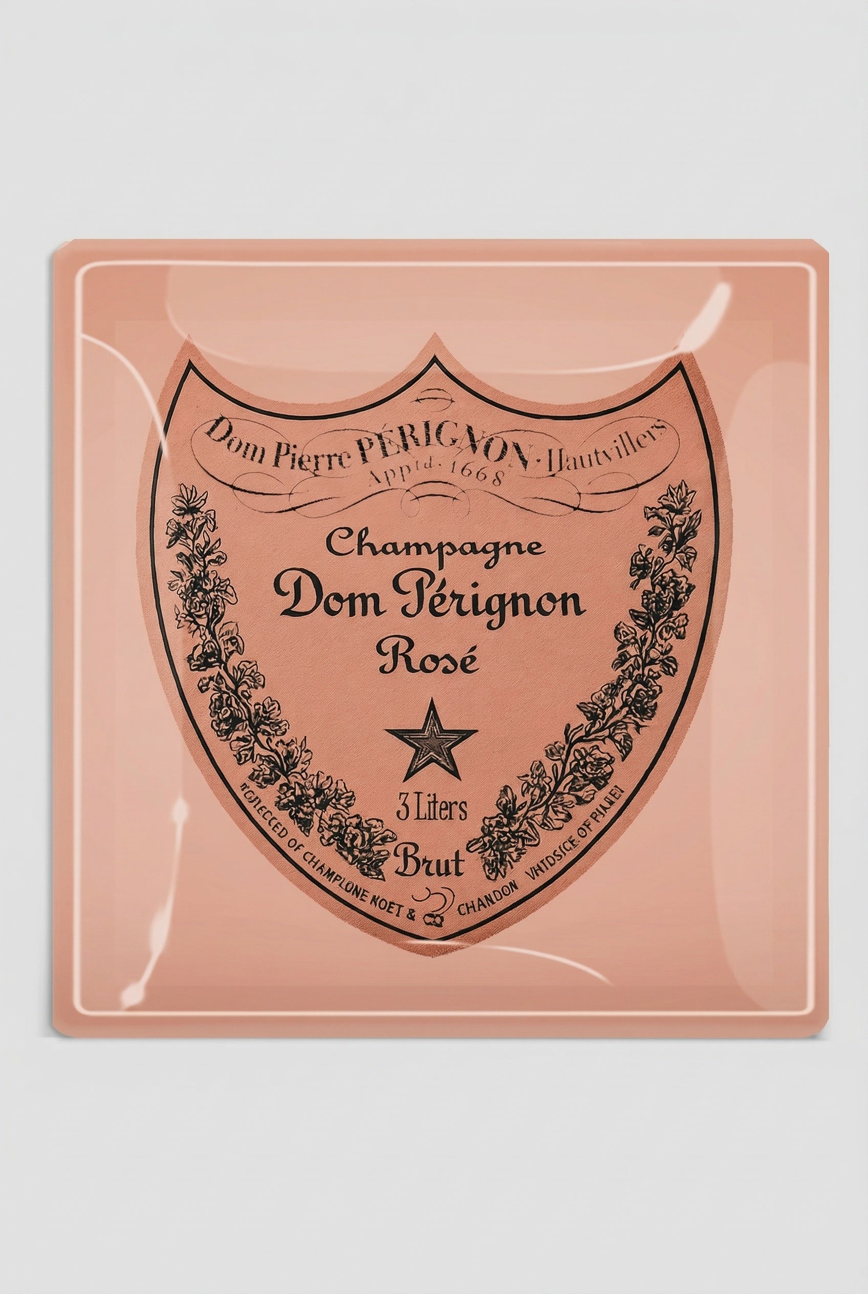 Vintage Dom Pérignon Rose Decoupage Glass Tray