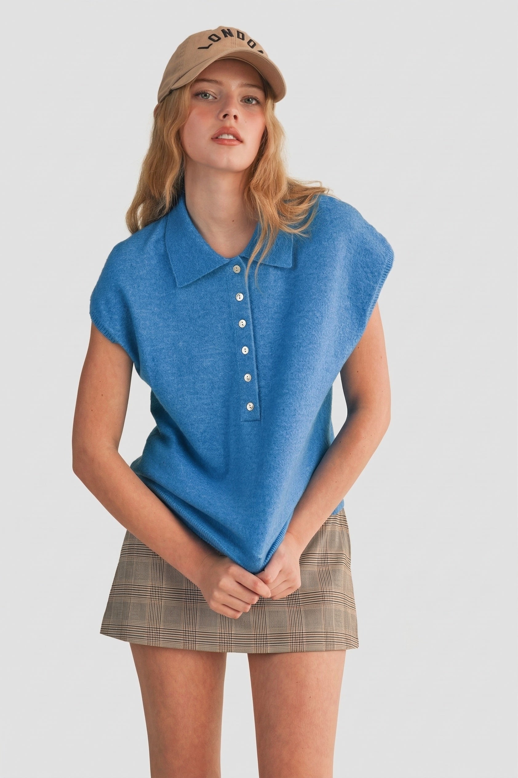 Cap Sleeve Collared Sweater Vest