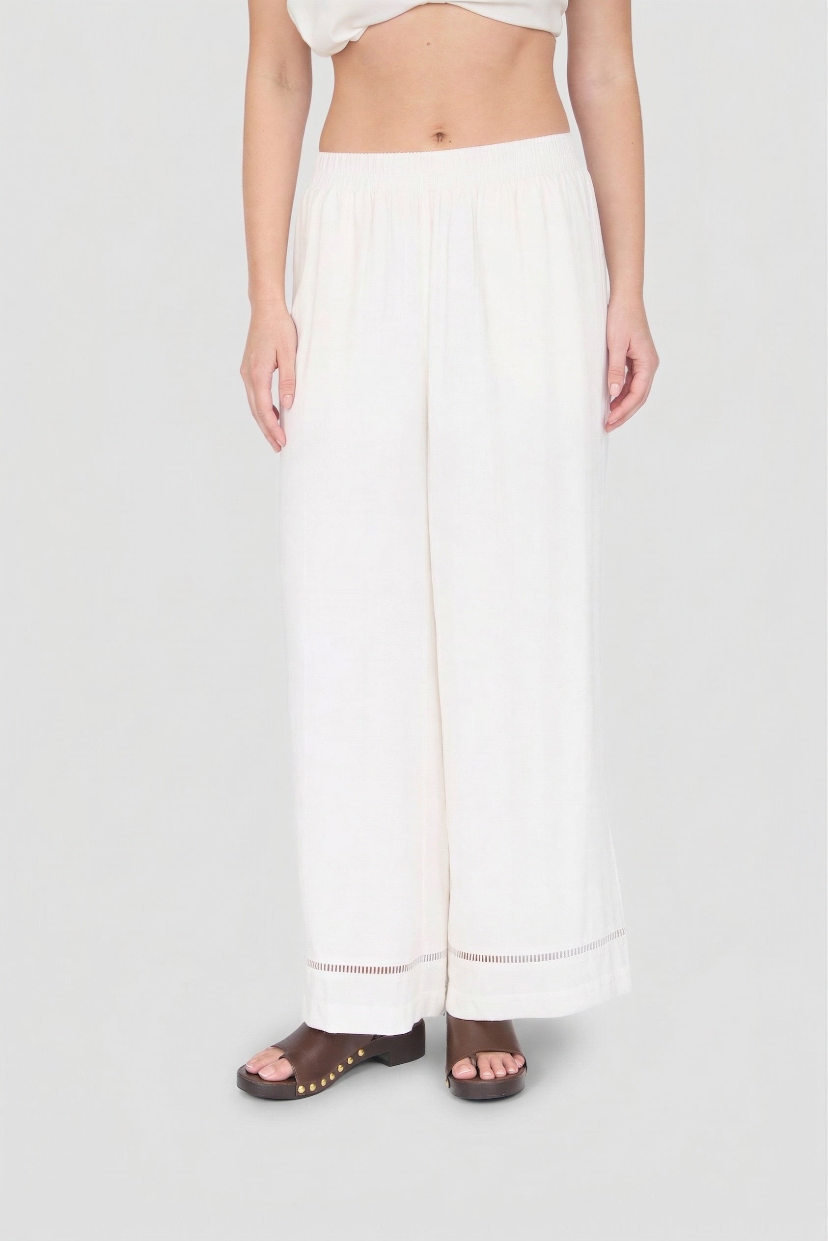 Ladder Lace Trim Wide Leg Linen Pants