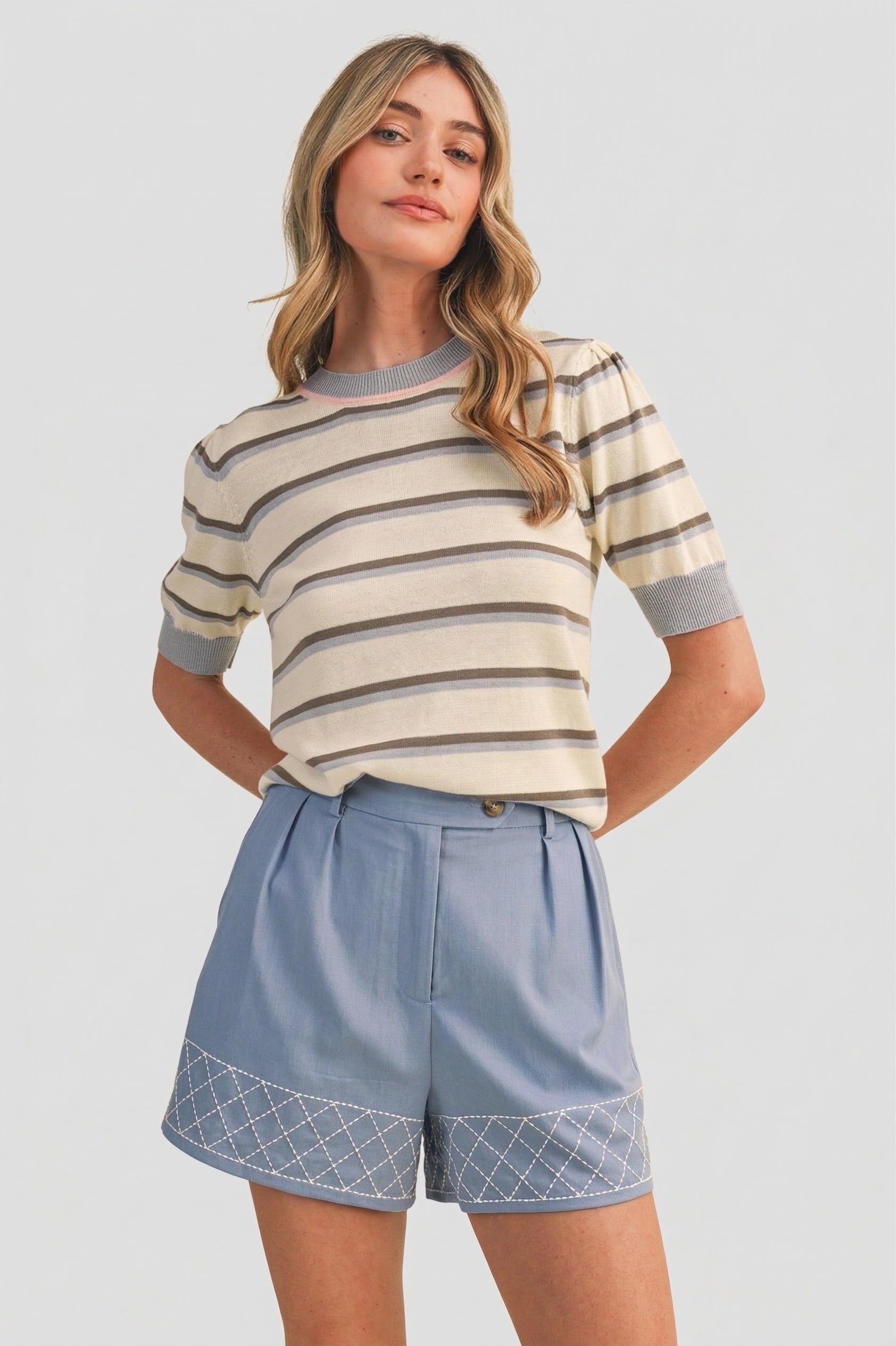 Striped Short Sleeve Sweater