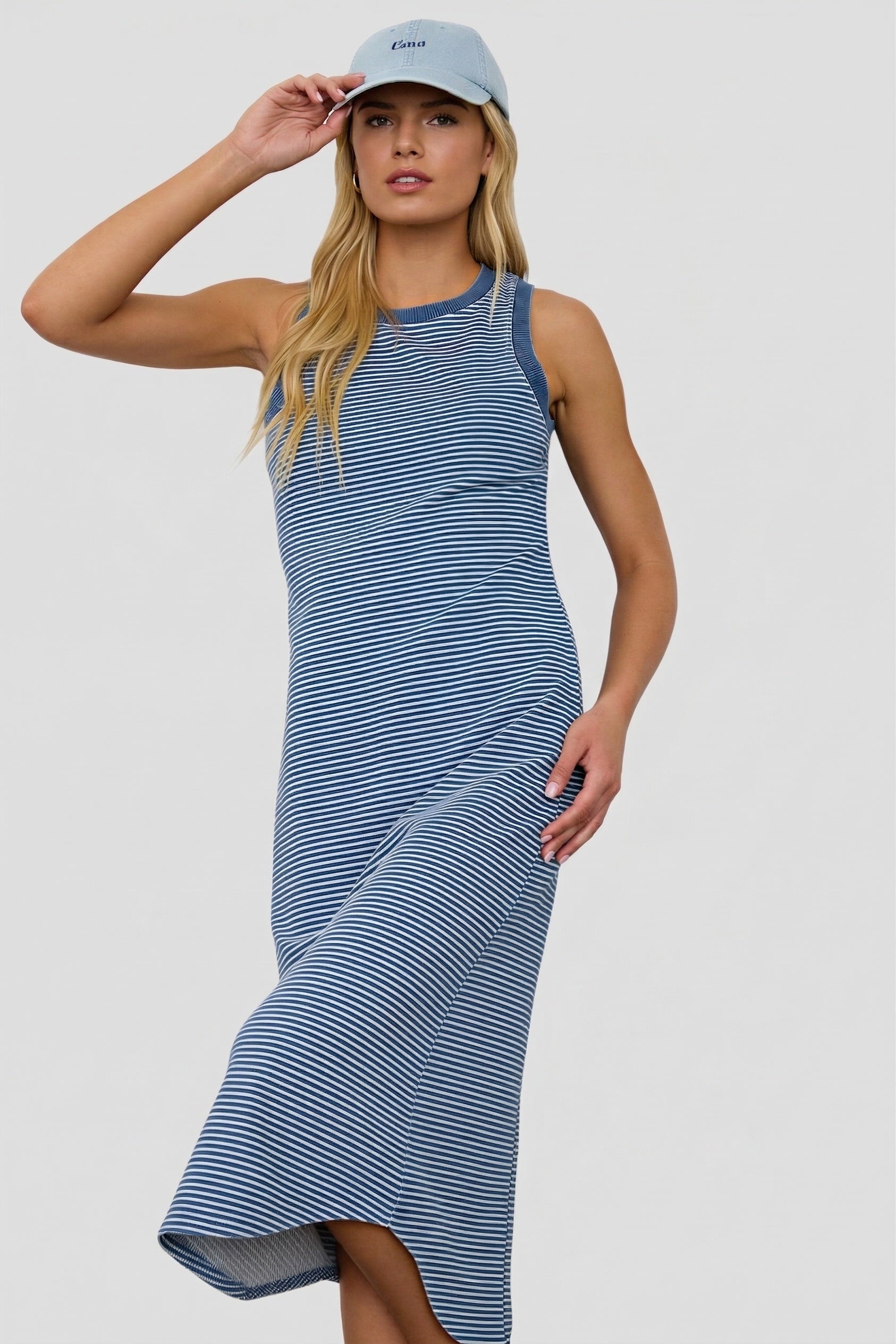 Washed Stripe Sleeveless Midi Dress