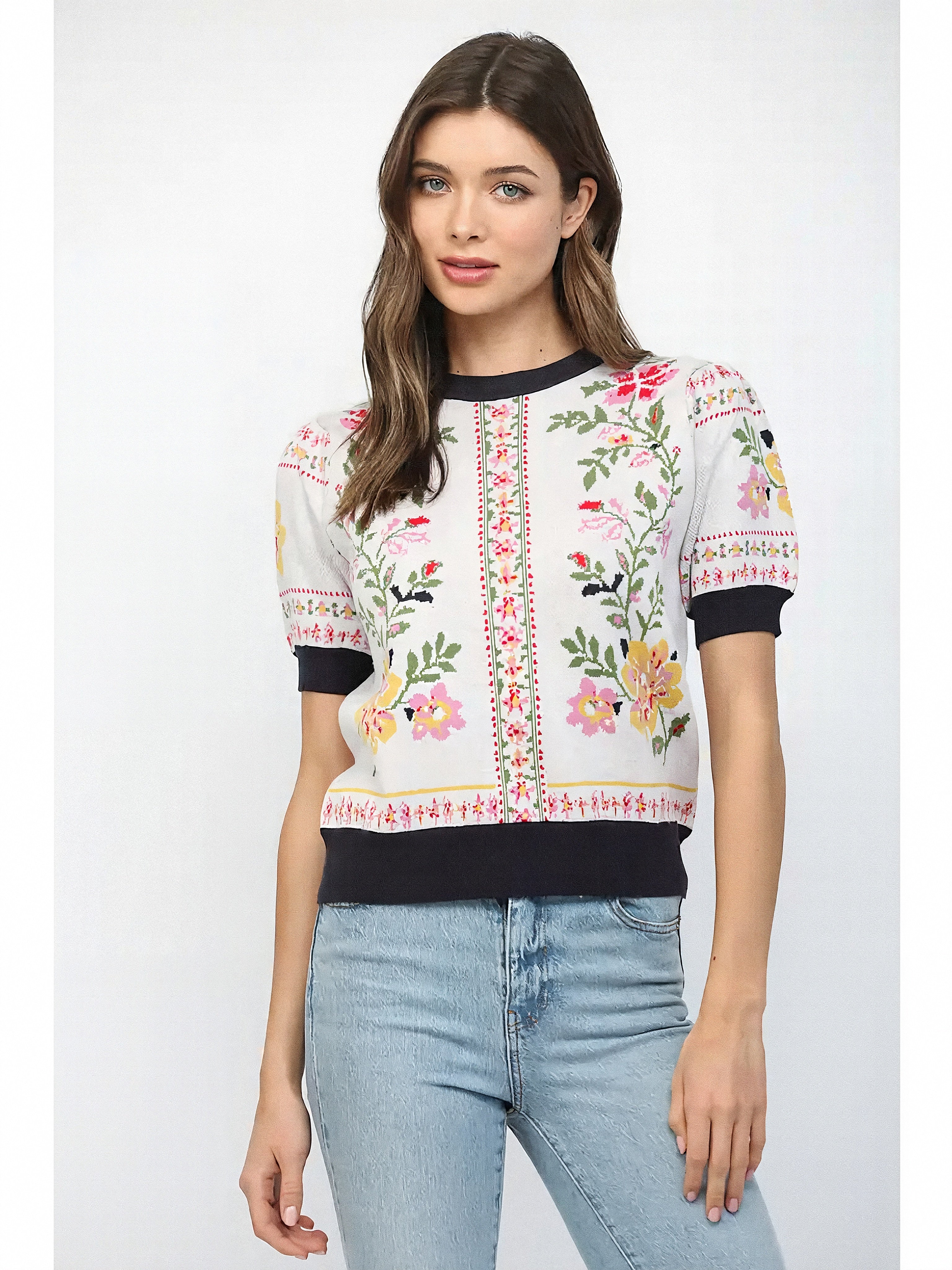 Floral Short Sleeve Sweater