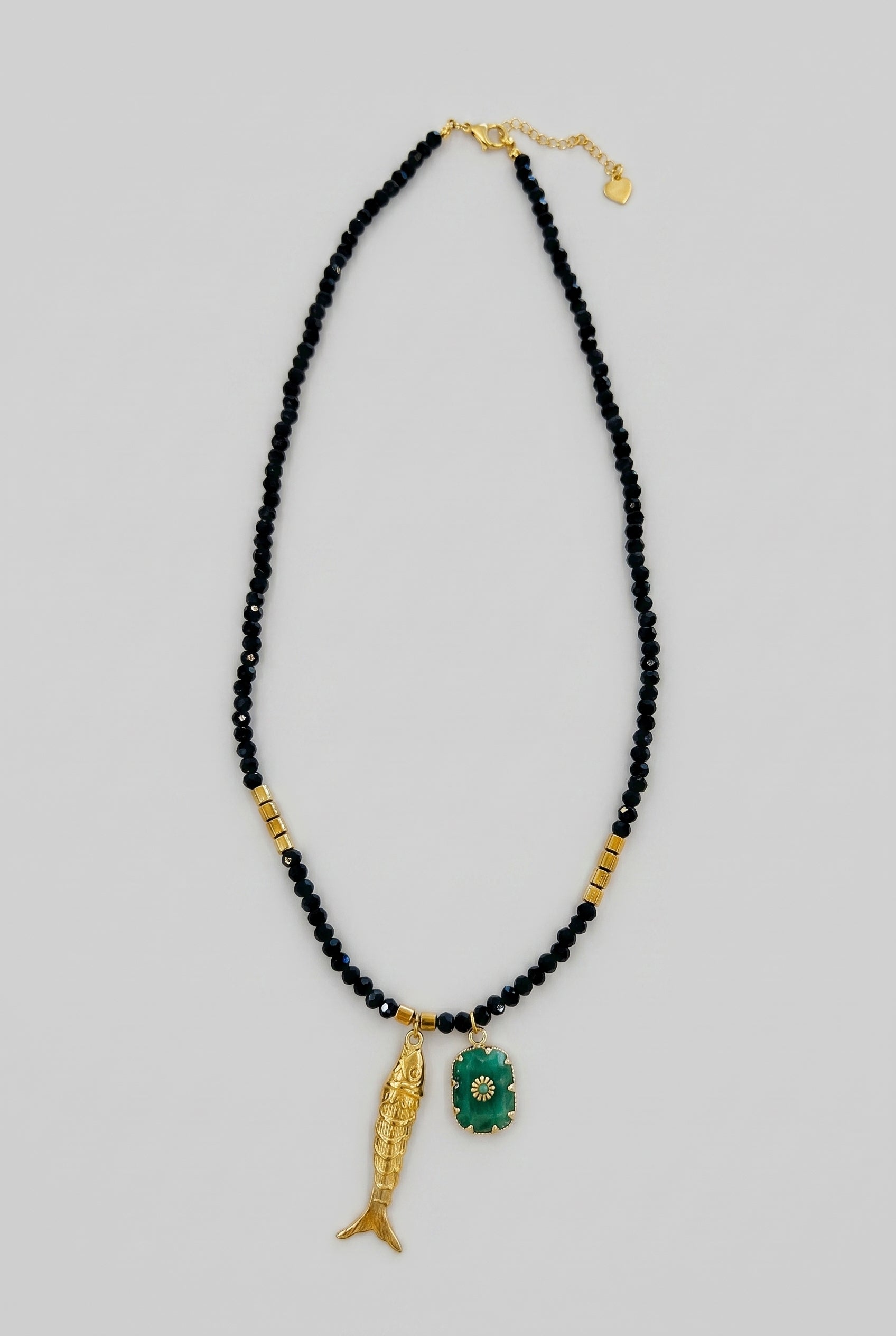 Black Beaded Fish Necklace