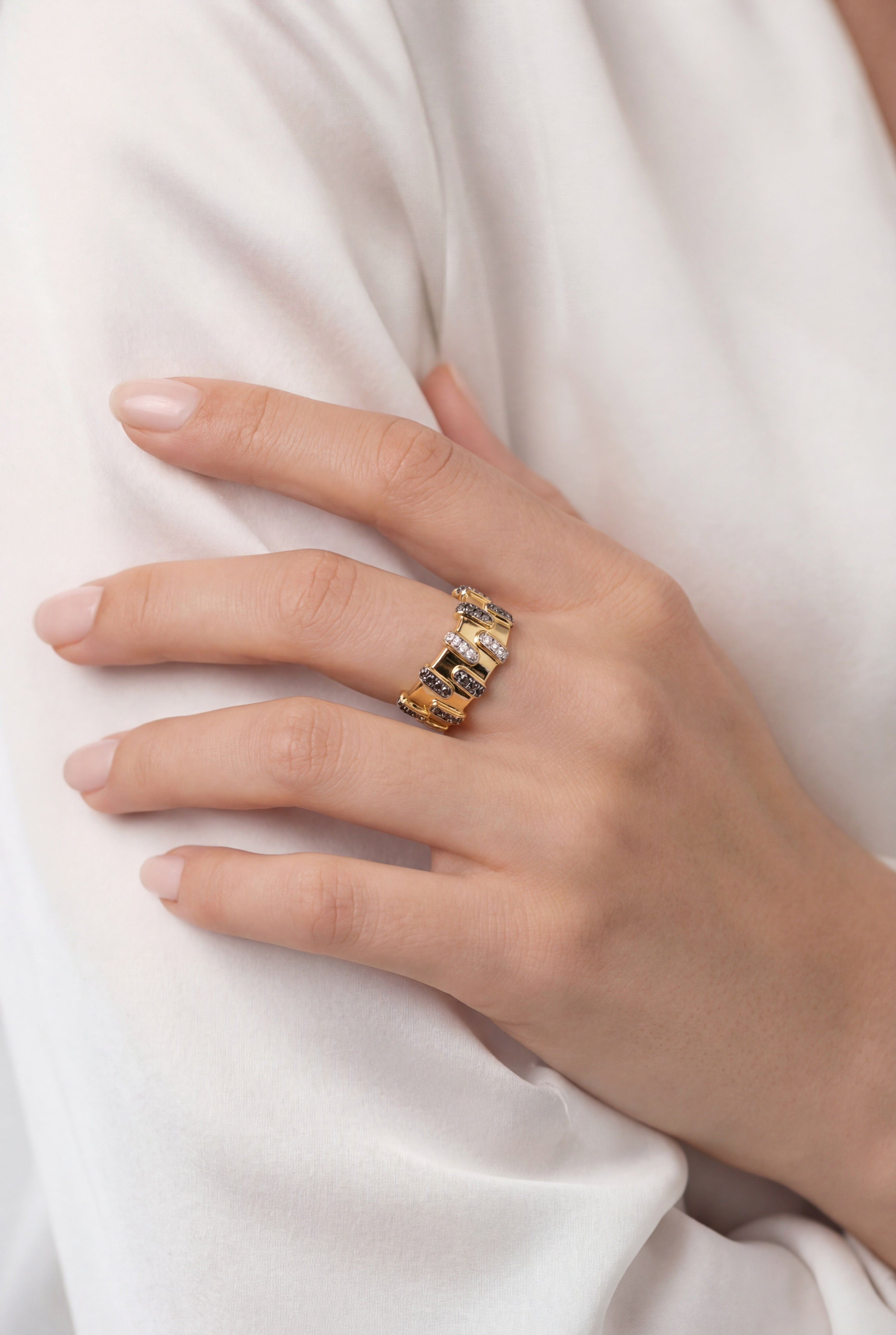 Two-Tone Pave Wave Checkered Ring
