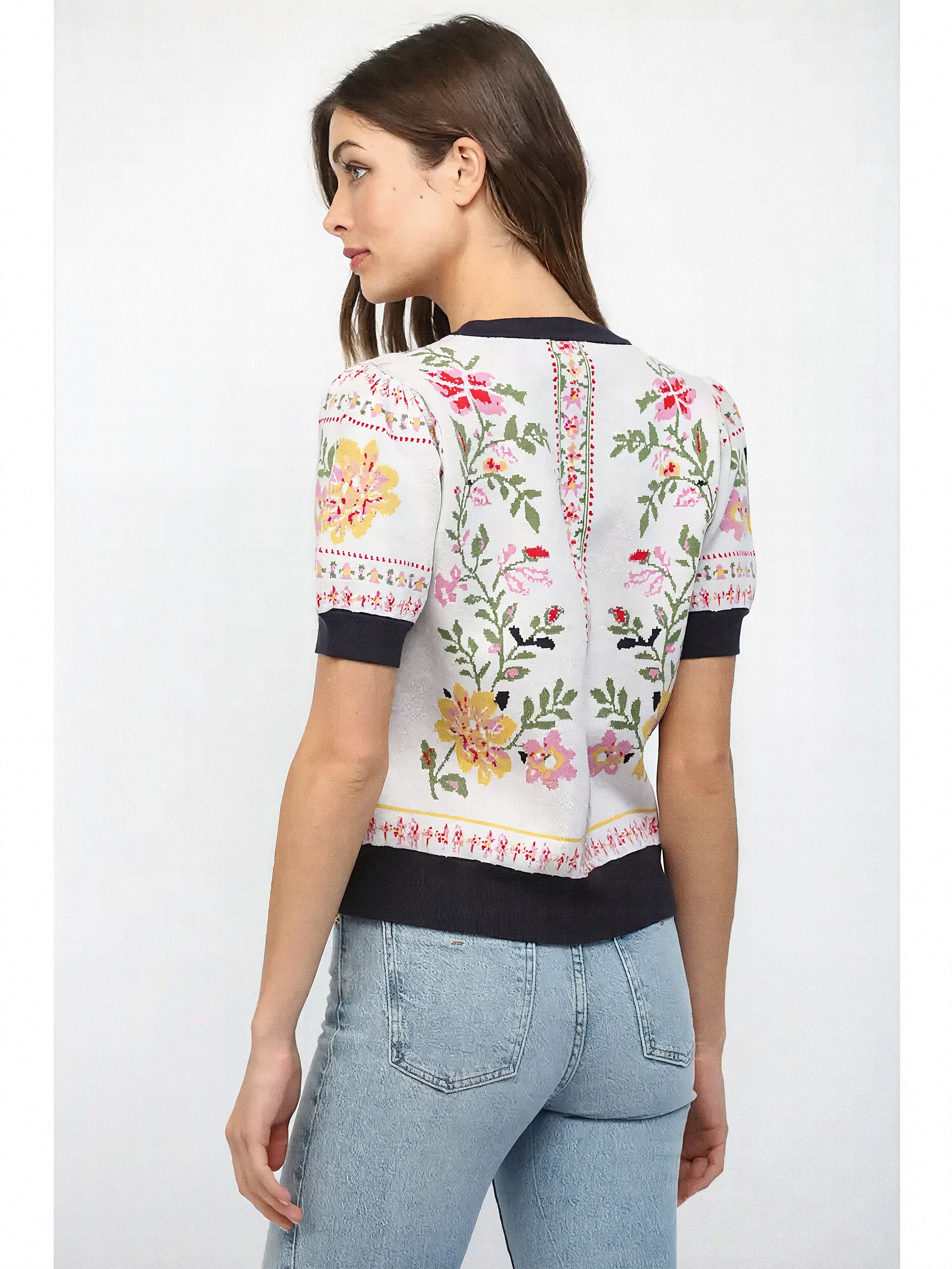Floral Short Sleeve Sweater