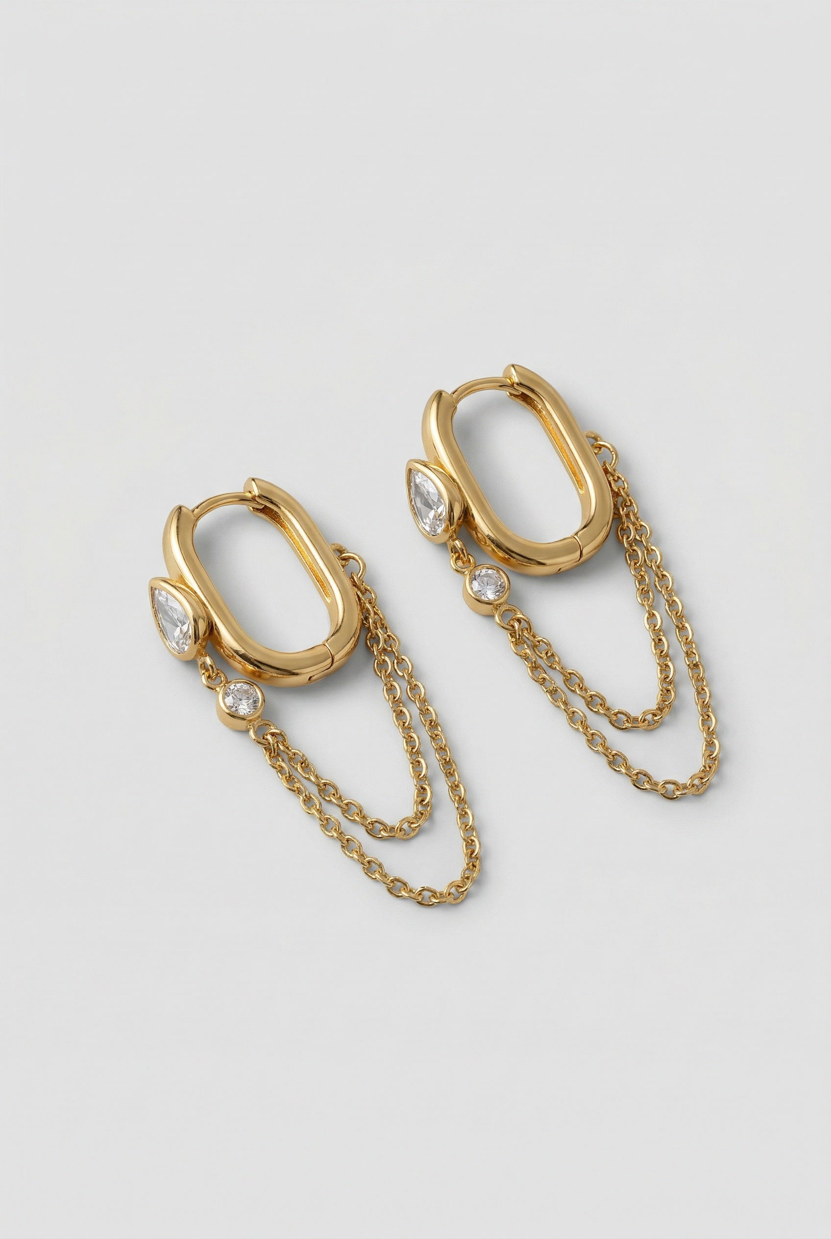 Gold Chain-Link Hoop Earrings with Crystal Accents