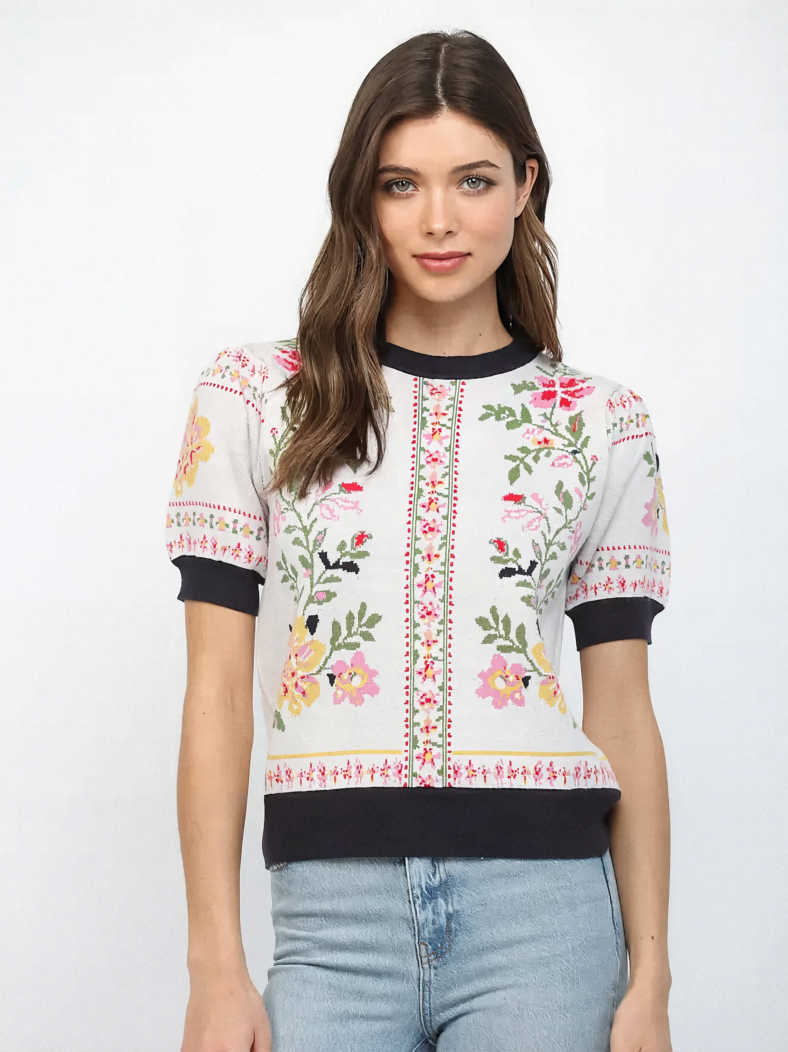 Floral Short Sleeve Sweater