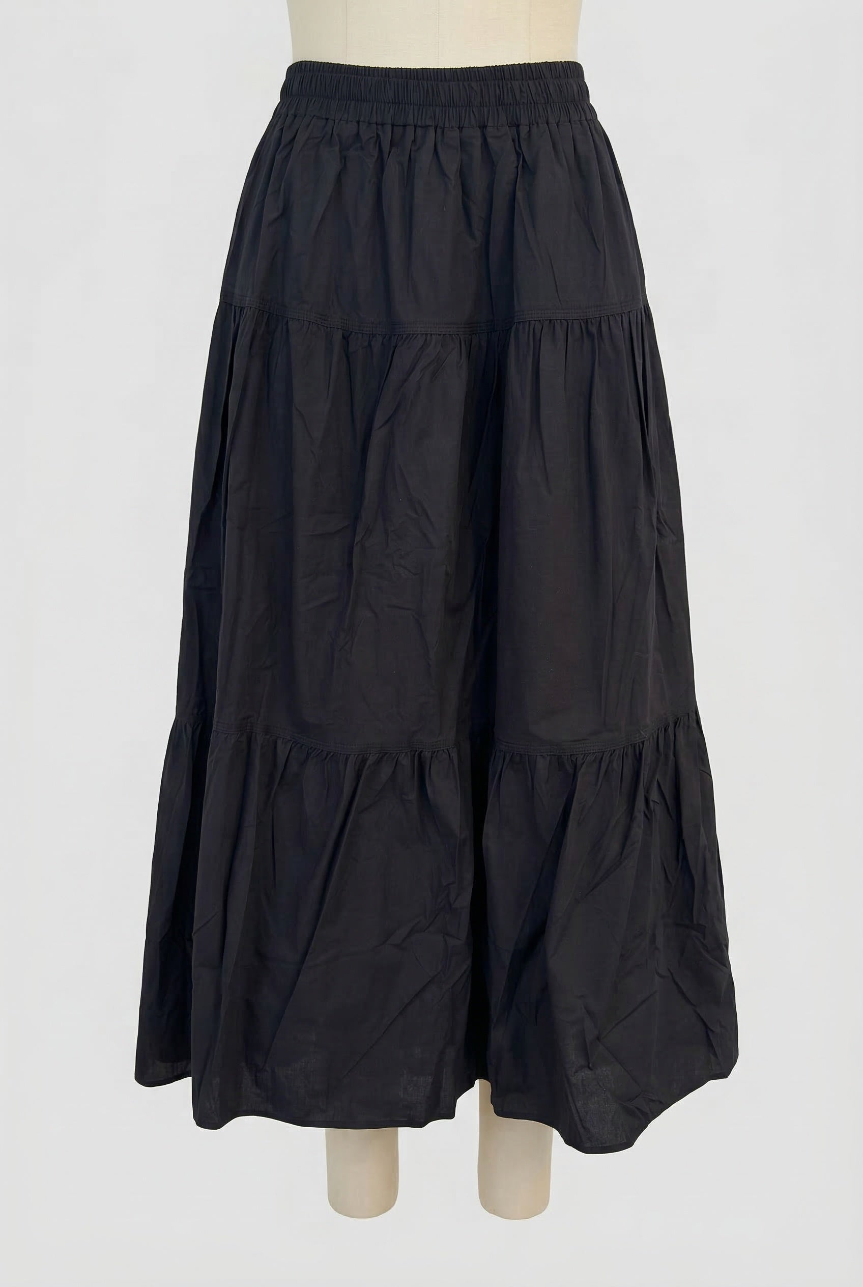 Black Tiered Midi Skirt