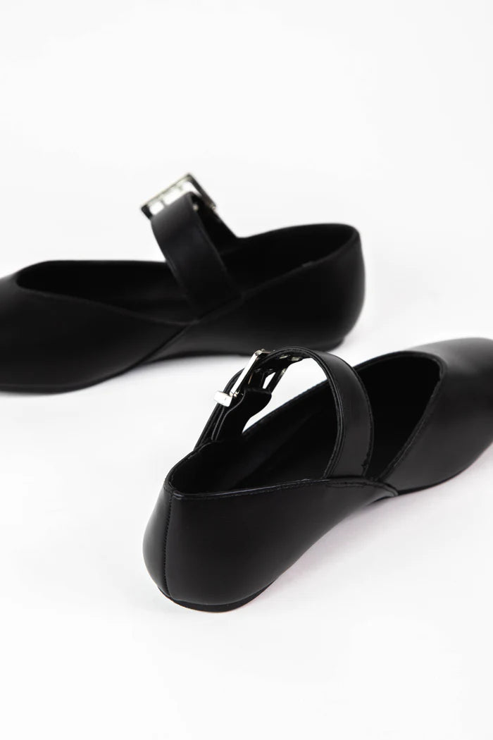 Square Toe Buckle Ballet Flats