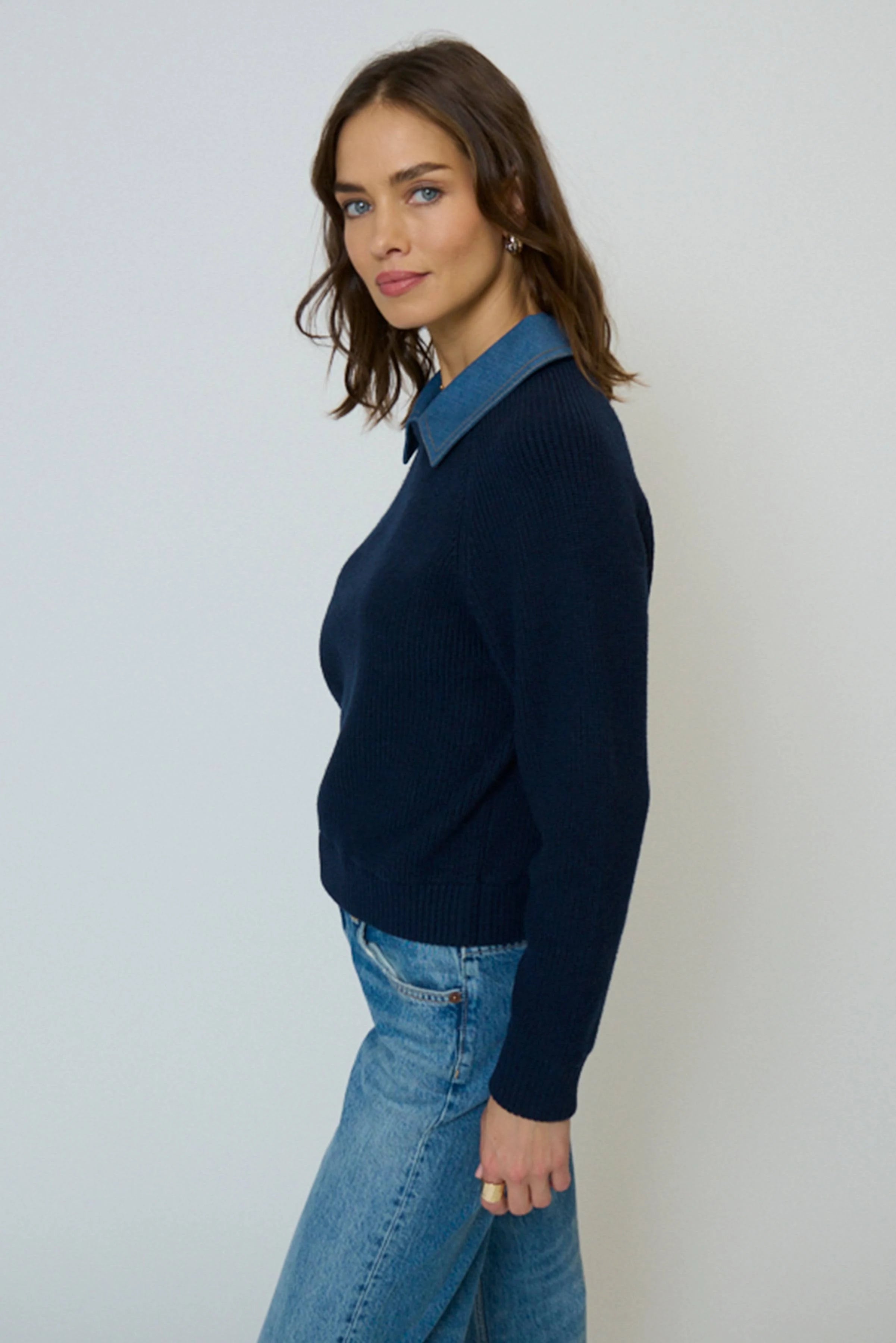 Central Park West Dash Denim Collar Pullover