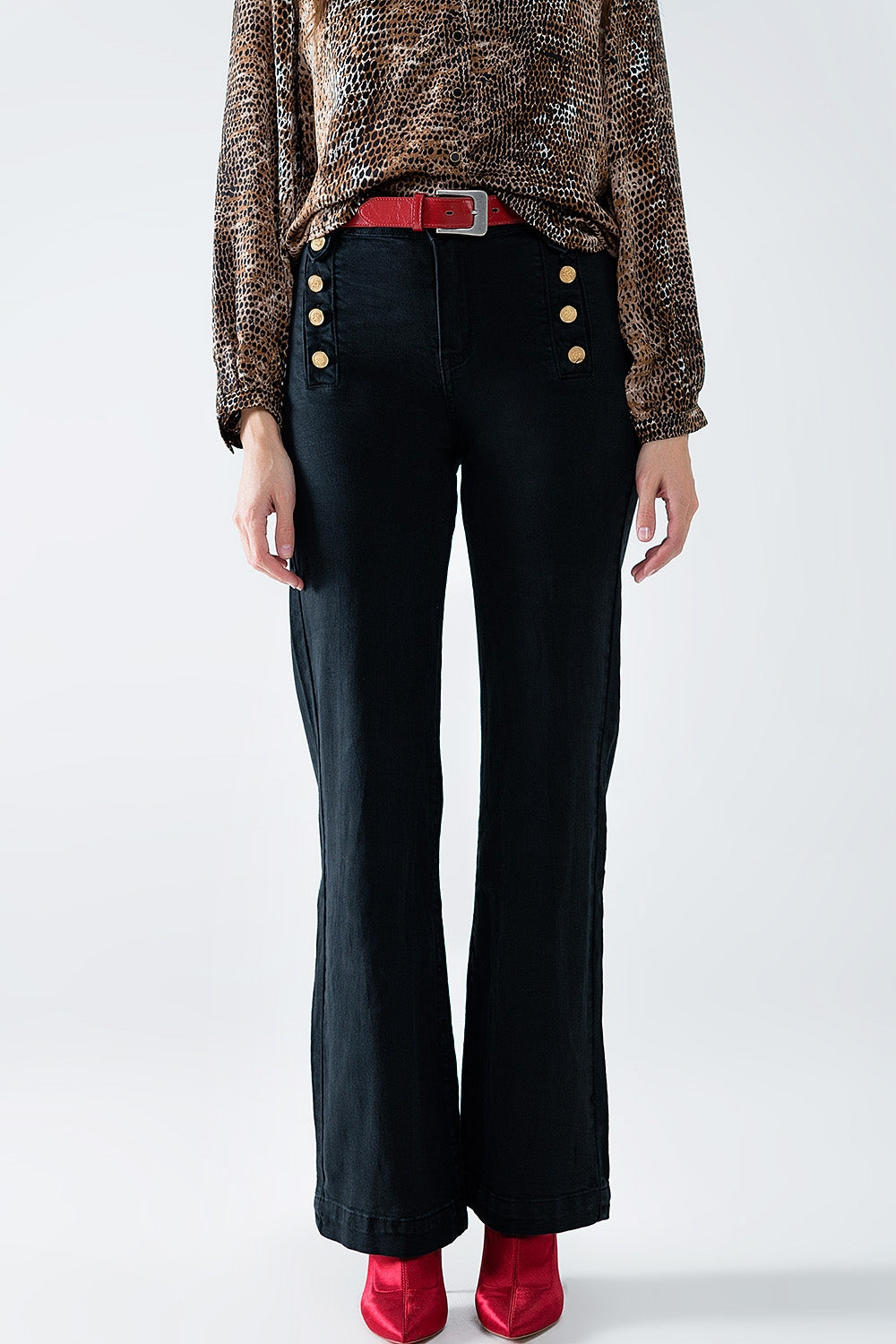 Straight Black Jean w/ Gold Buttons