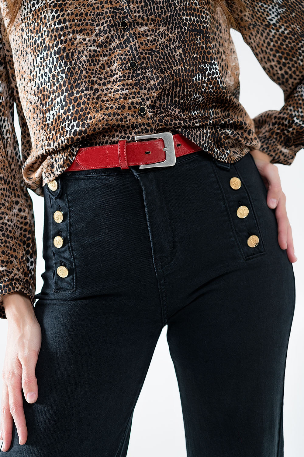 Straight Black Jean w/ Gold Buttons