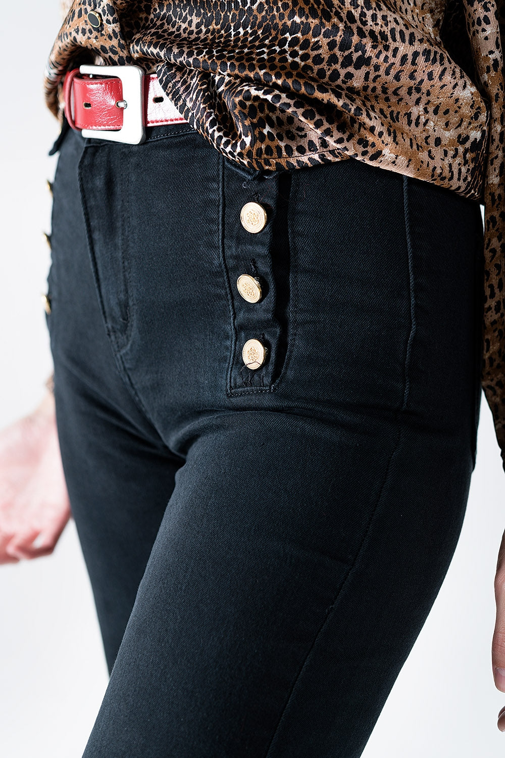 Straight Black Jean w/ Gold Buttons