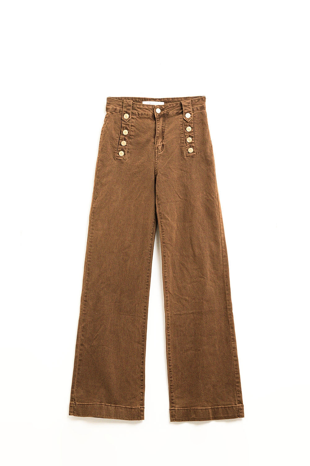 Straight Camel Jeans w/ Gold Buttons