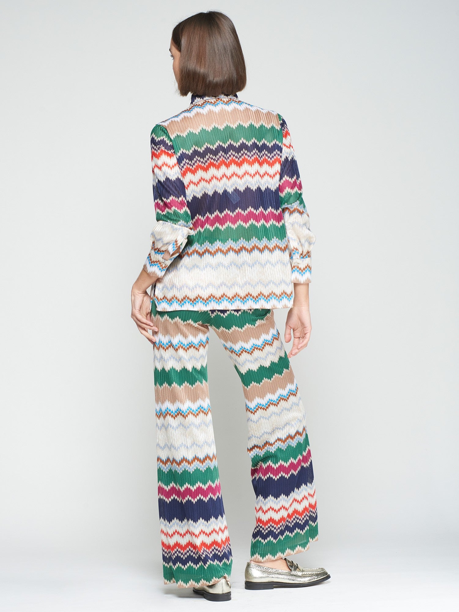 Vilagallo Green Herringbone Lurex Jacquard Trousers