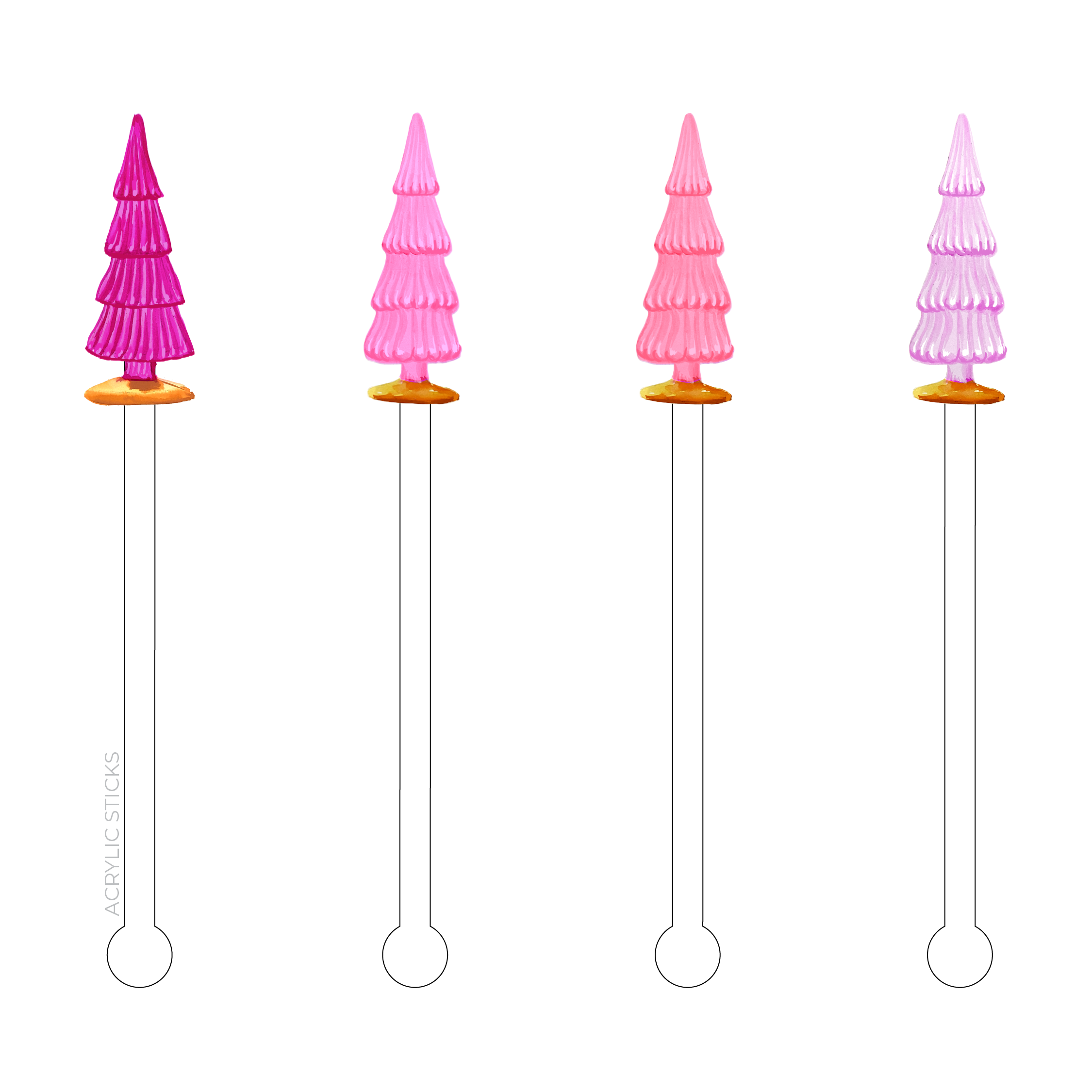 Pink Mercury Glass Xmas Trees Acrylic Stir Sticks