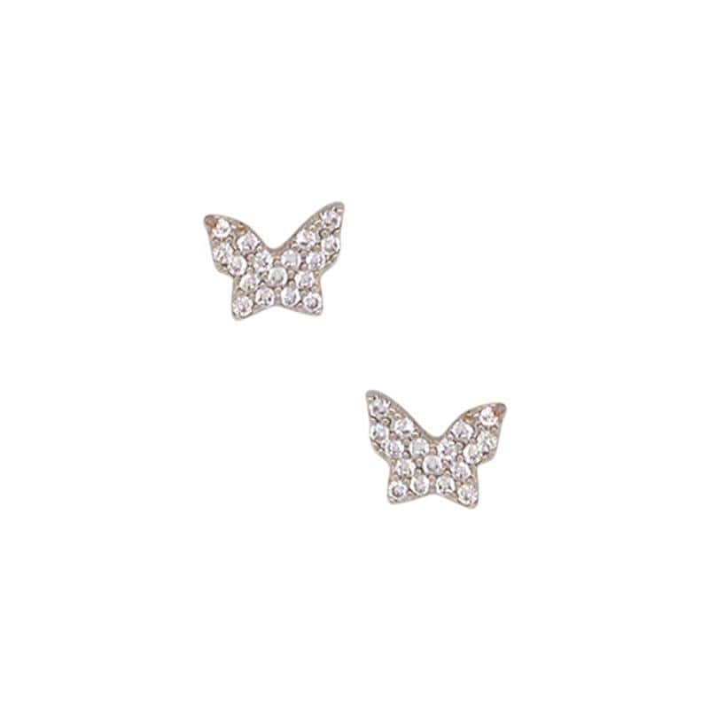 Butterfly Pave Stud Earrings silver front MILK MONEY