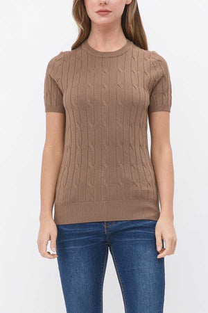 Cable Knit Tee Sweater brown front | MILK MONEY milkmoney.co | cute clothes for women. womens online clothing. trendy online clothing stores. womens casual clothing online. trendy clothes online. trendy women's clothing online. ladies online clothing stores. trendy women's clothing stores. cute female clothes.